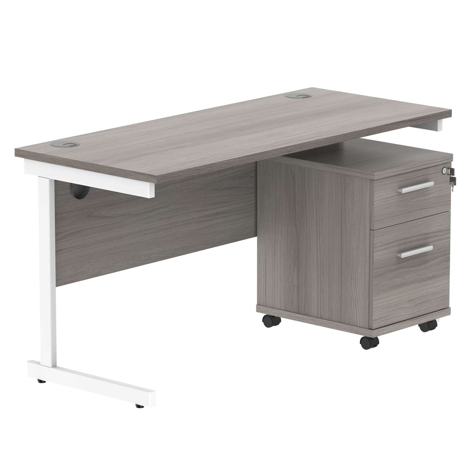 Single Upright Rectangular Desk + 2 Drawer Mobile Under Desk Pedestal (FSC)