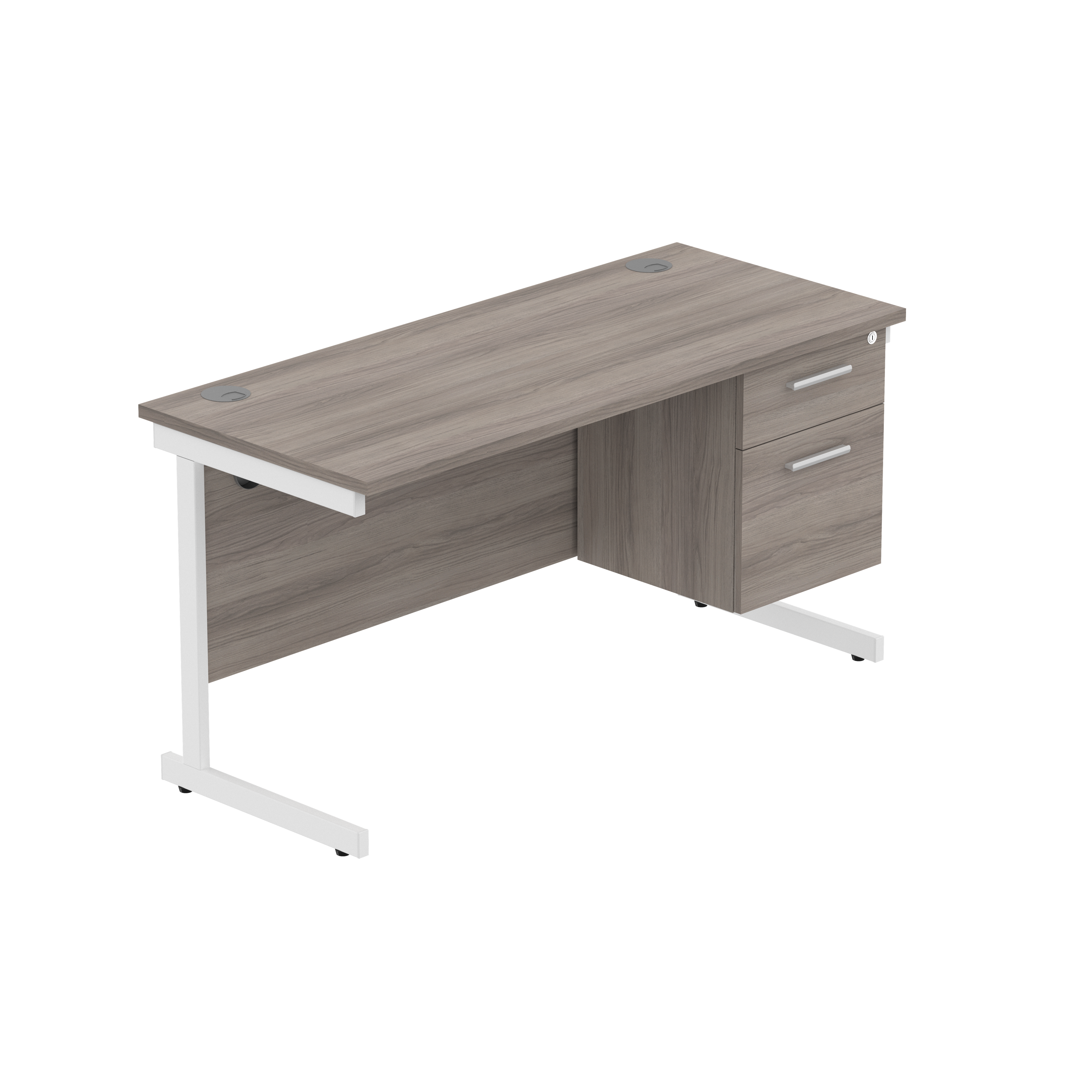 Office Rectangular Desk with Steel Single Upright Cantilever Legs + 2 Drawer Fixed Pedestal (FSC)