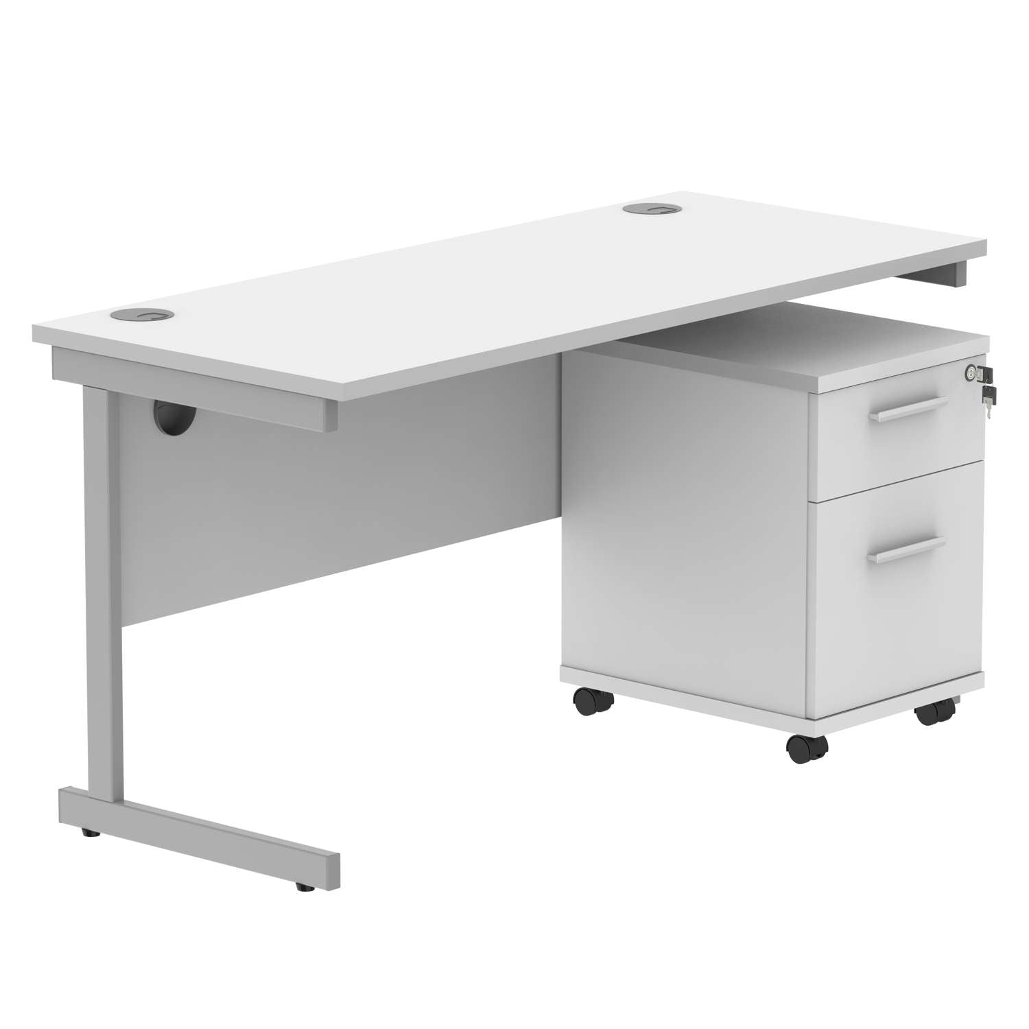 Single Upright Rectangular Desk + 2 Drawer Mobile Under Desk Pedestal (FSC)