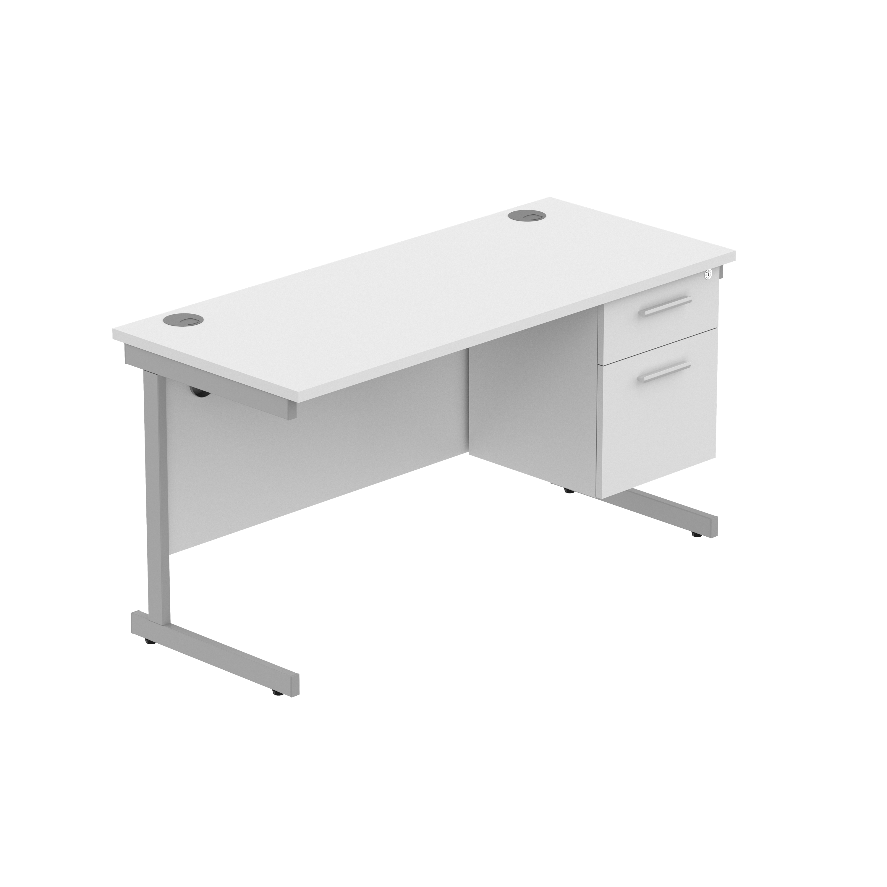 Office Rectangular Desk with Steel Single Upright Cantilever Legs + 2 Drawer Fixed Pedestal (FSC)