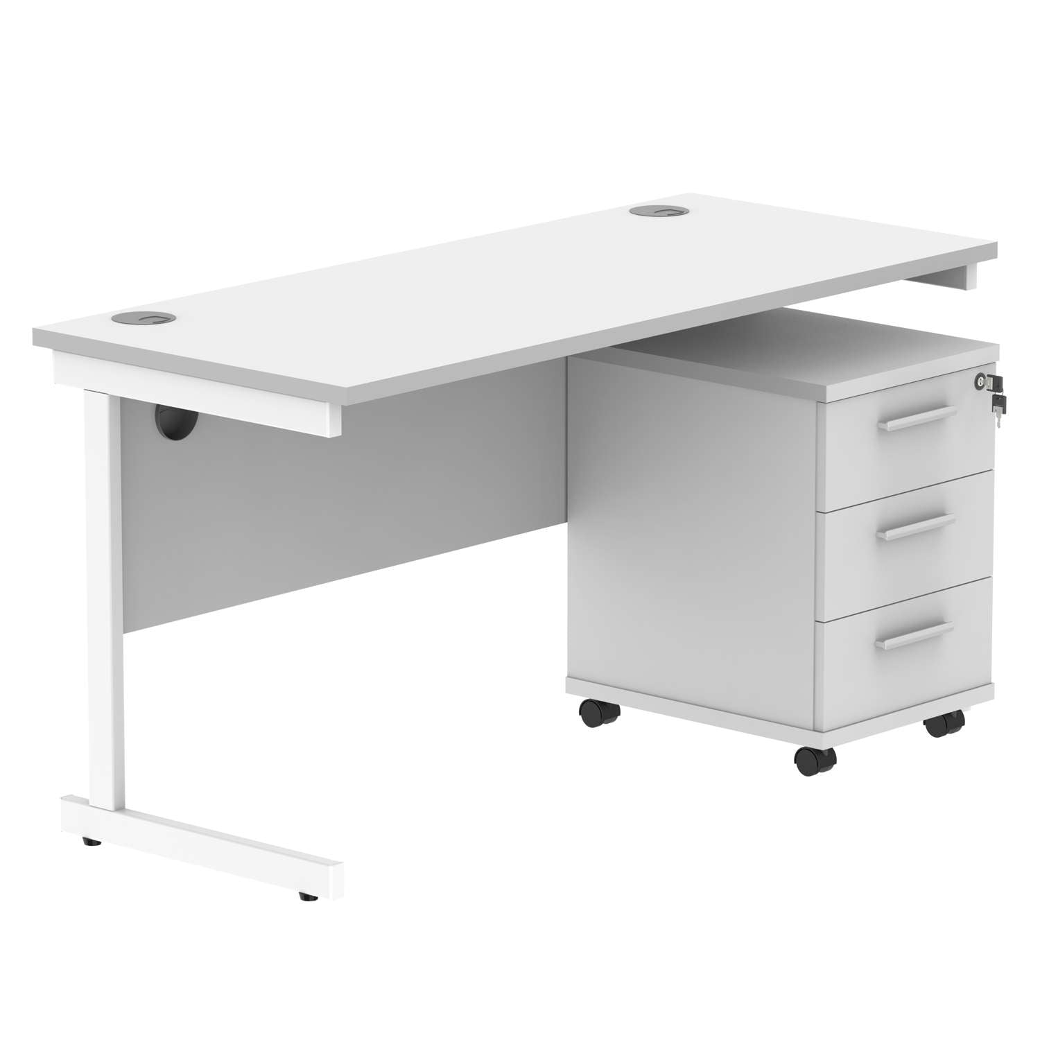 Single Upright Rectangular Desk + 3 Drawer Mobile Under Desk Pedestal (FSC)