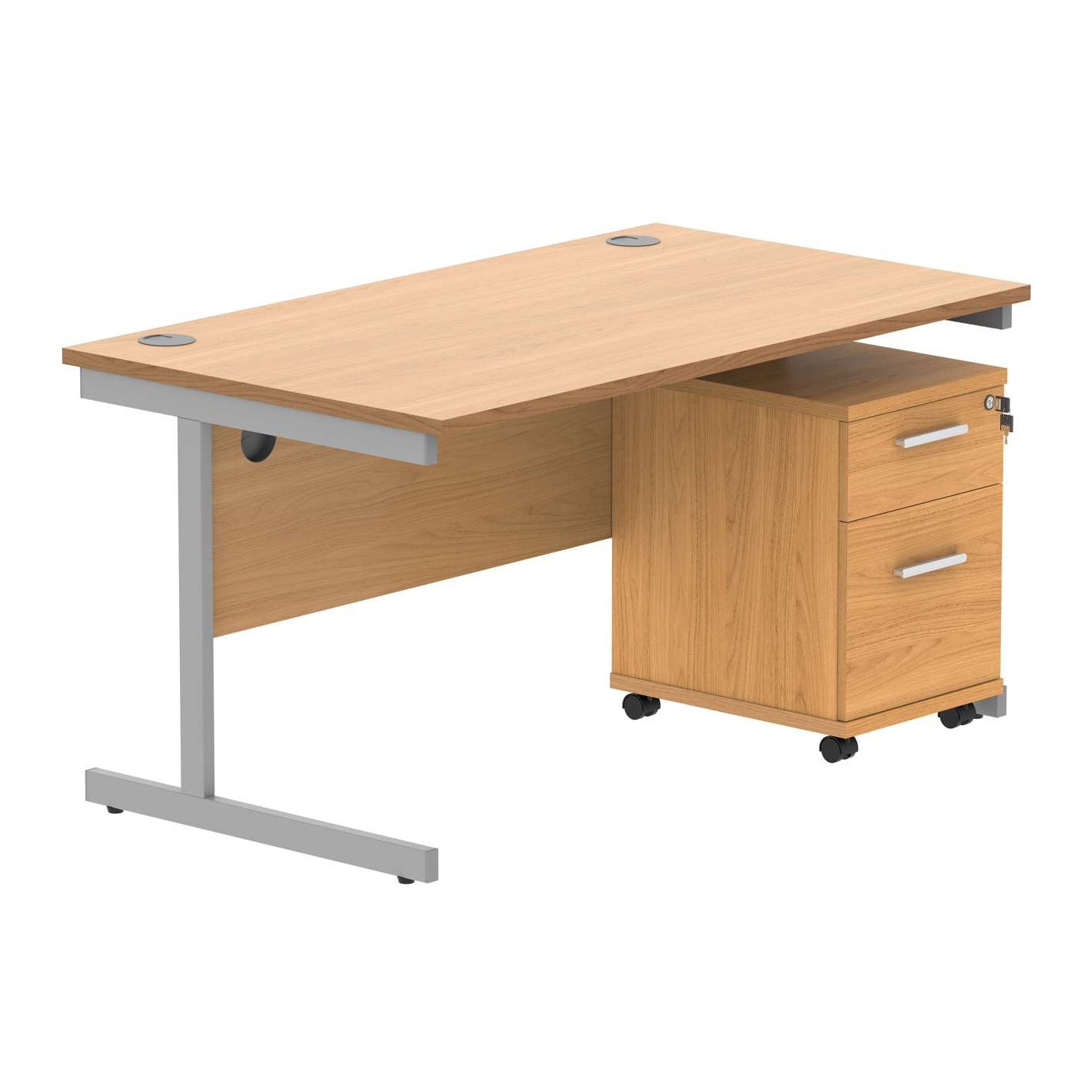 Single Upright Rectangular Desk + 2 Drawer Mobile Under Desk Pedestal (FSC)