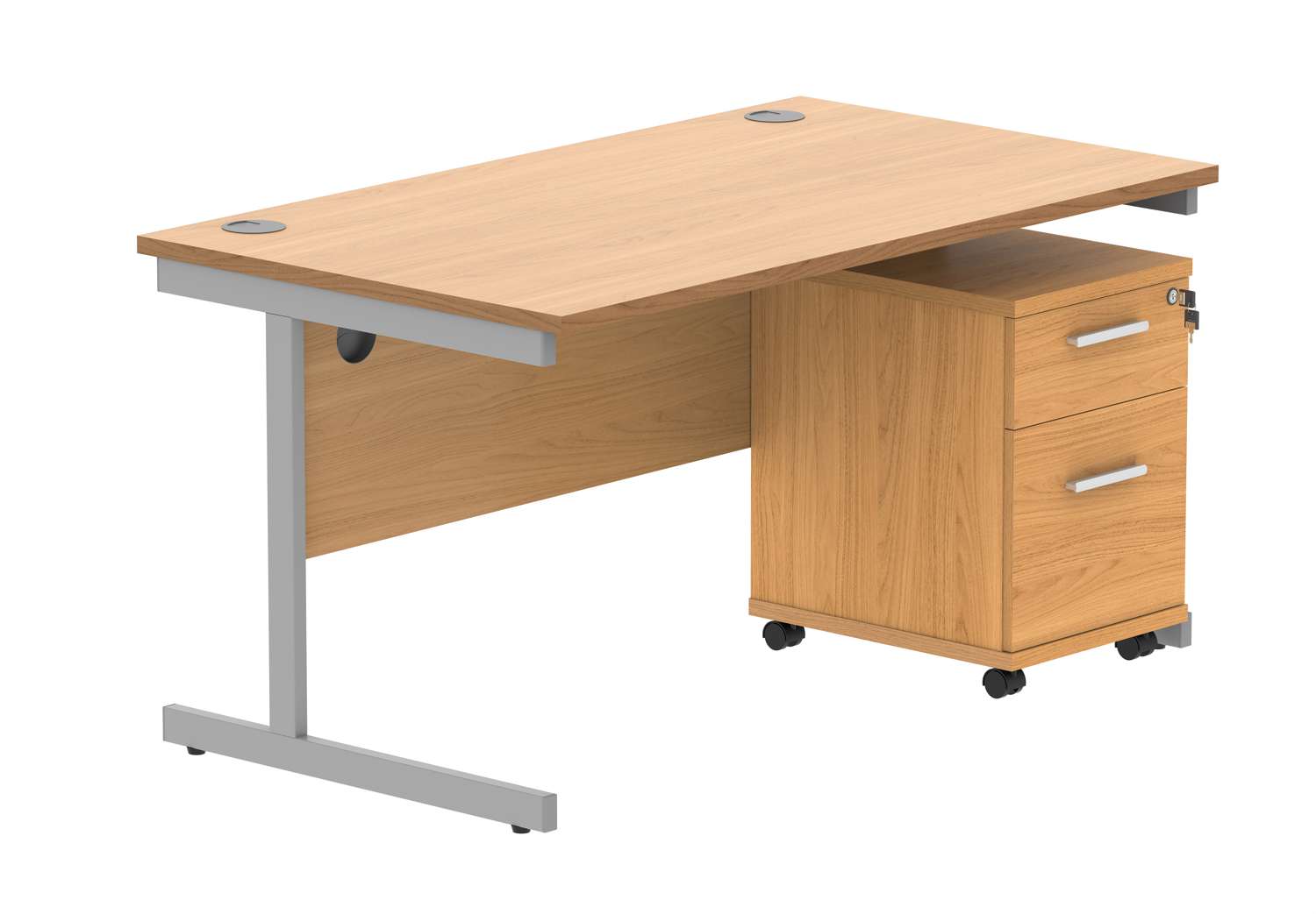 Single Upright Rectangular Desk + 2 Drawer Mobile Under Desk Pedestal (FSC)