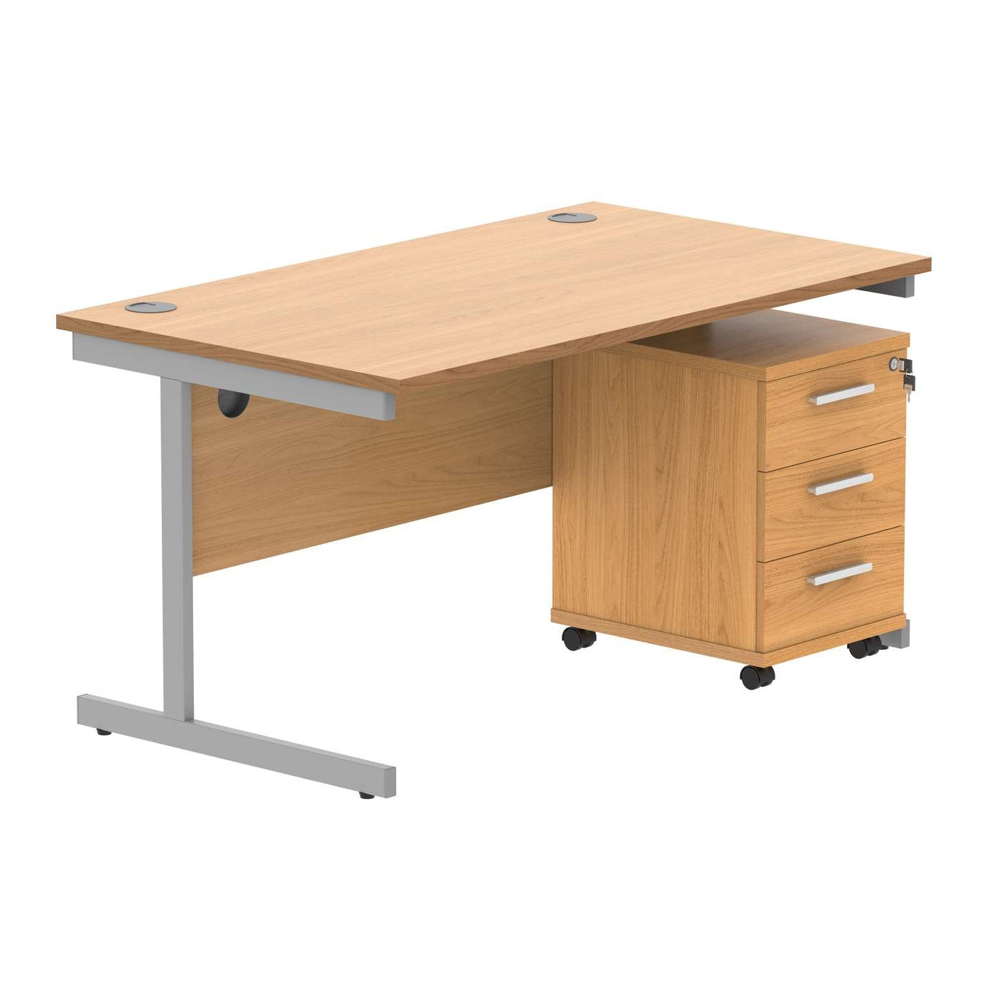 Single Upright Rectangular Desk + 3 Drawer Mobile Under Desk Pedestal (FSC)