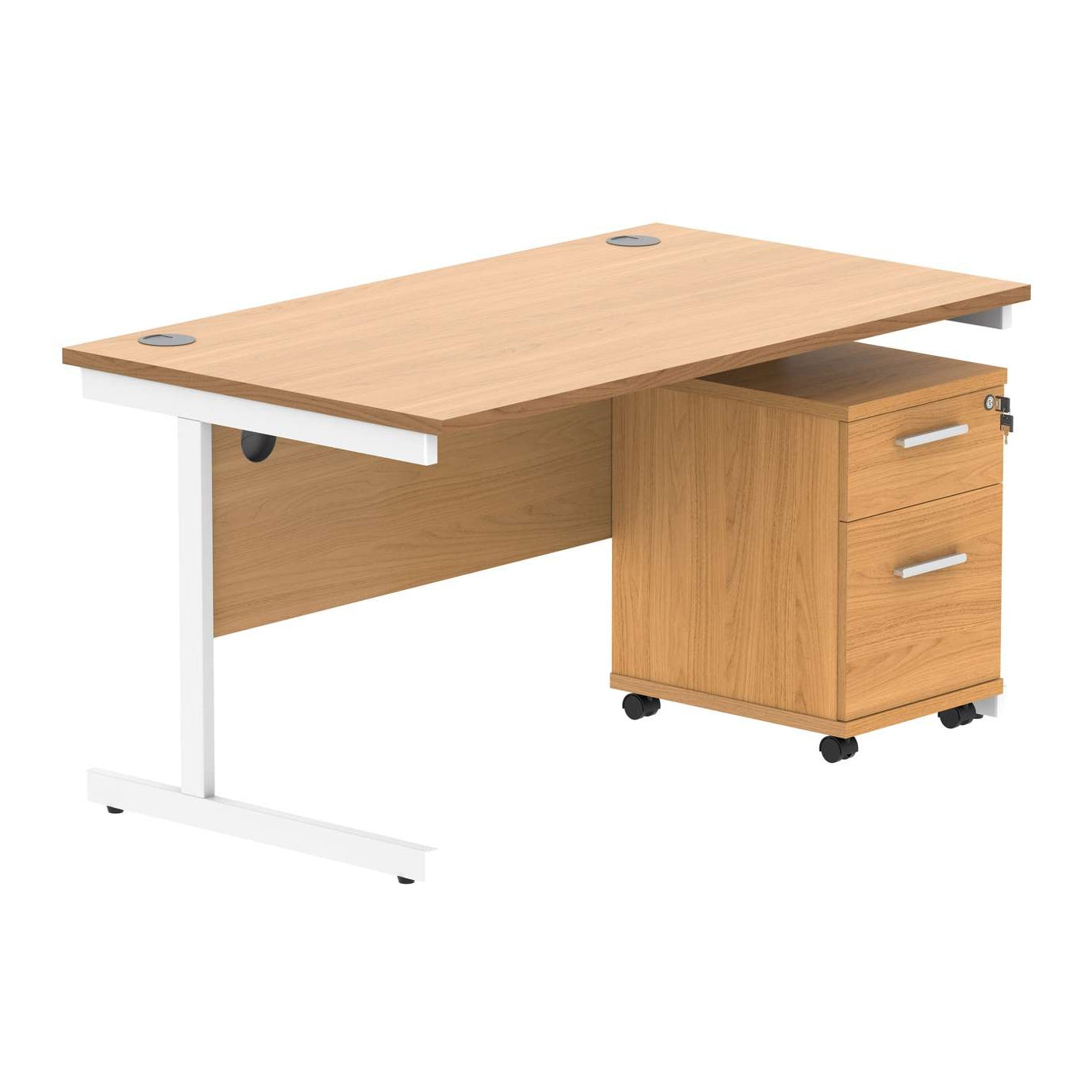 Single Upright Rectangular Desk + 2 Drawer Mobile Under Desk Pedestal (FSC)