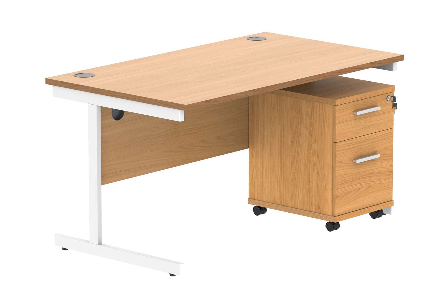 Single Upright Rectangular Desk + 2 Drawer Mobile Under Desk Pedestal (FSC)