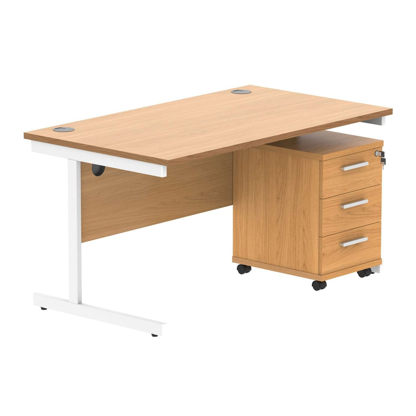 Single Upright Rectangular Desk + 3 Drawer Mobile Under Desk Pedestal (FSC)