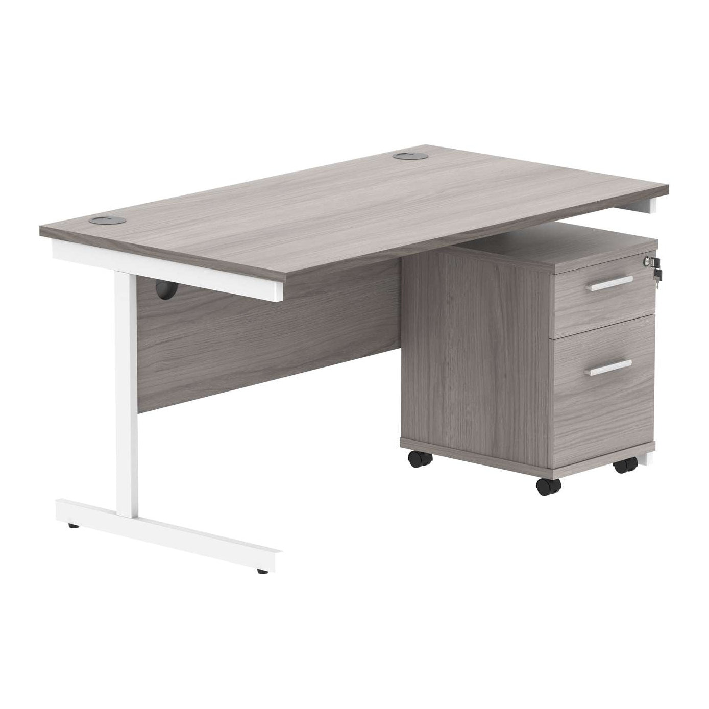 Single Upright Rectangular Desk + 2 Drawer Mobile Under Desk Pedestal (FSC)