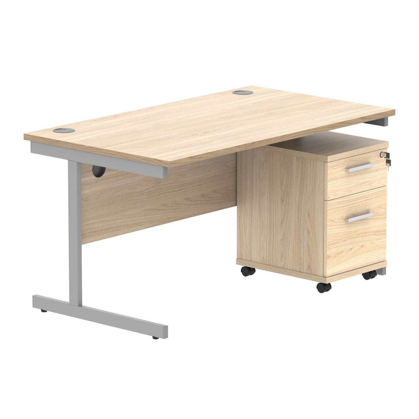 Single Upright Rectangular Desk + 2 Drawer Mobile Under Desk Pedestal (FSC)