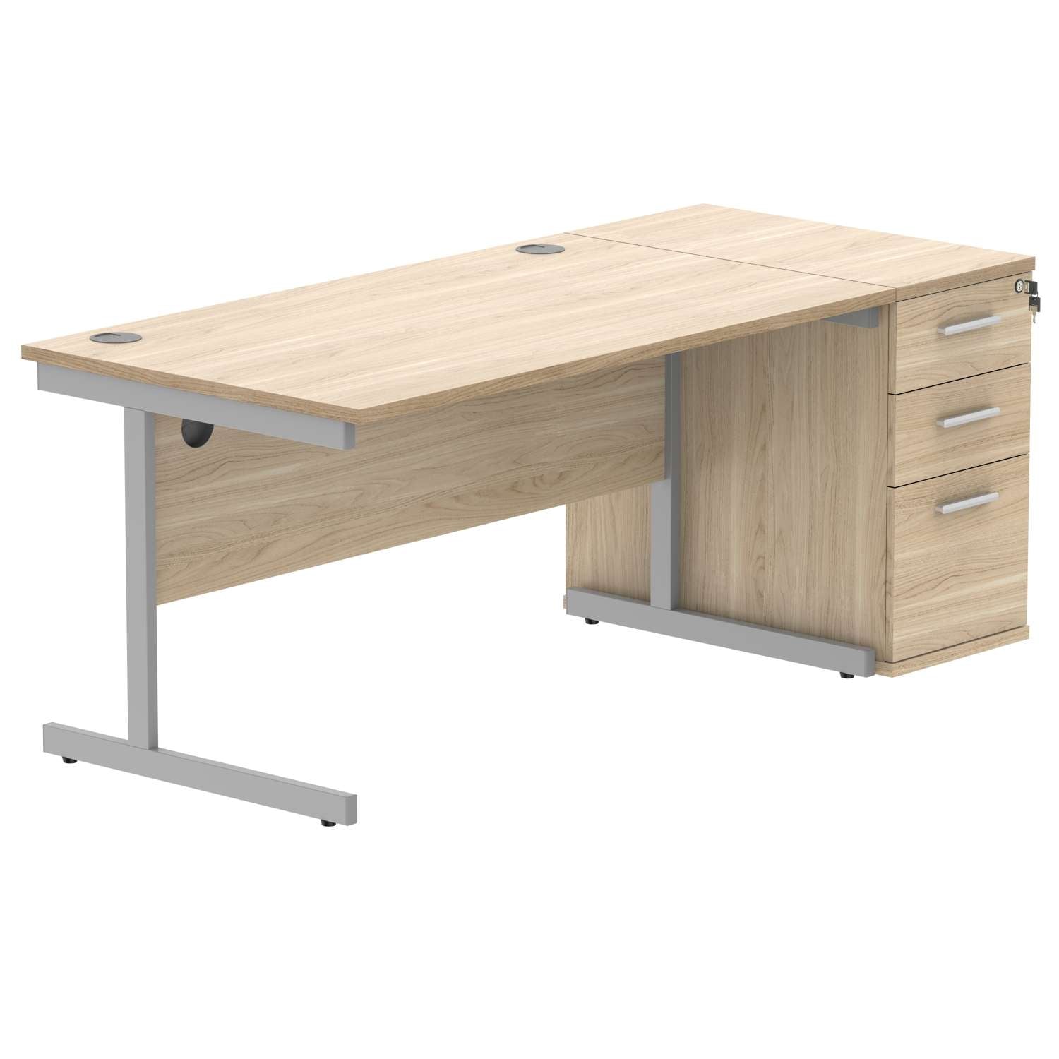 Single Upright Rectangular Desk + Desk High Pedestal (FSC)