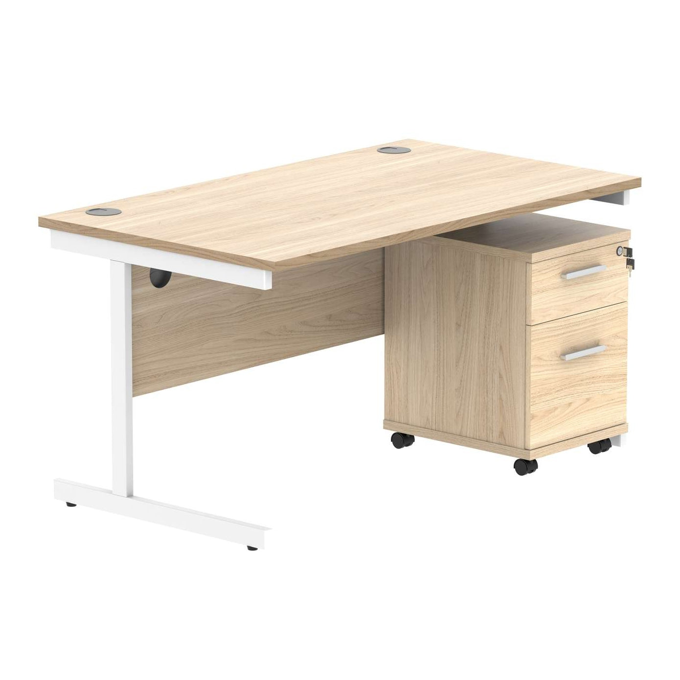 Single Upright Rectangular Desk + 2 Drawer Mobile Under Desk Pedestal (FSC)