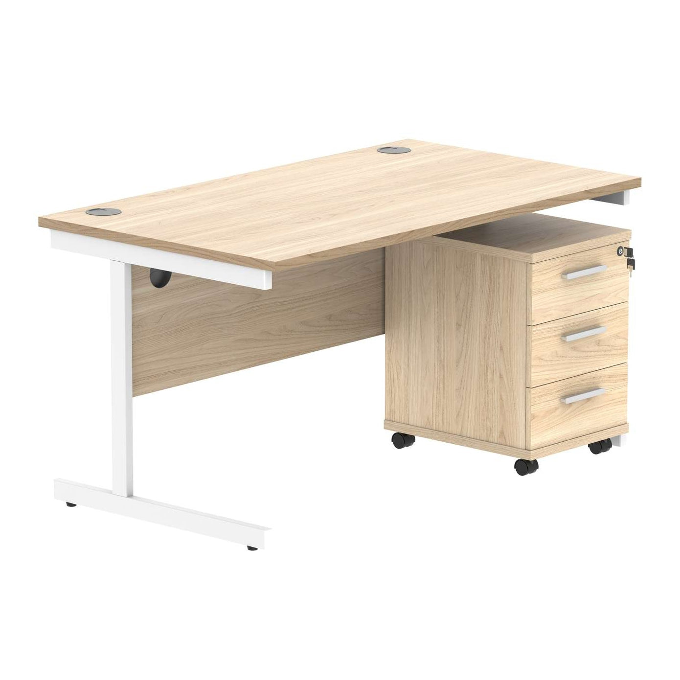 Single Upright Rectangular Desk + 3 Drawer Mobile Under Desk Pedestal (FSC)