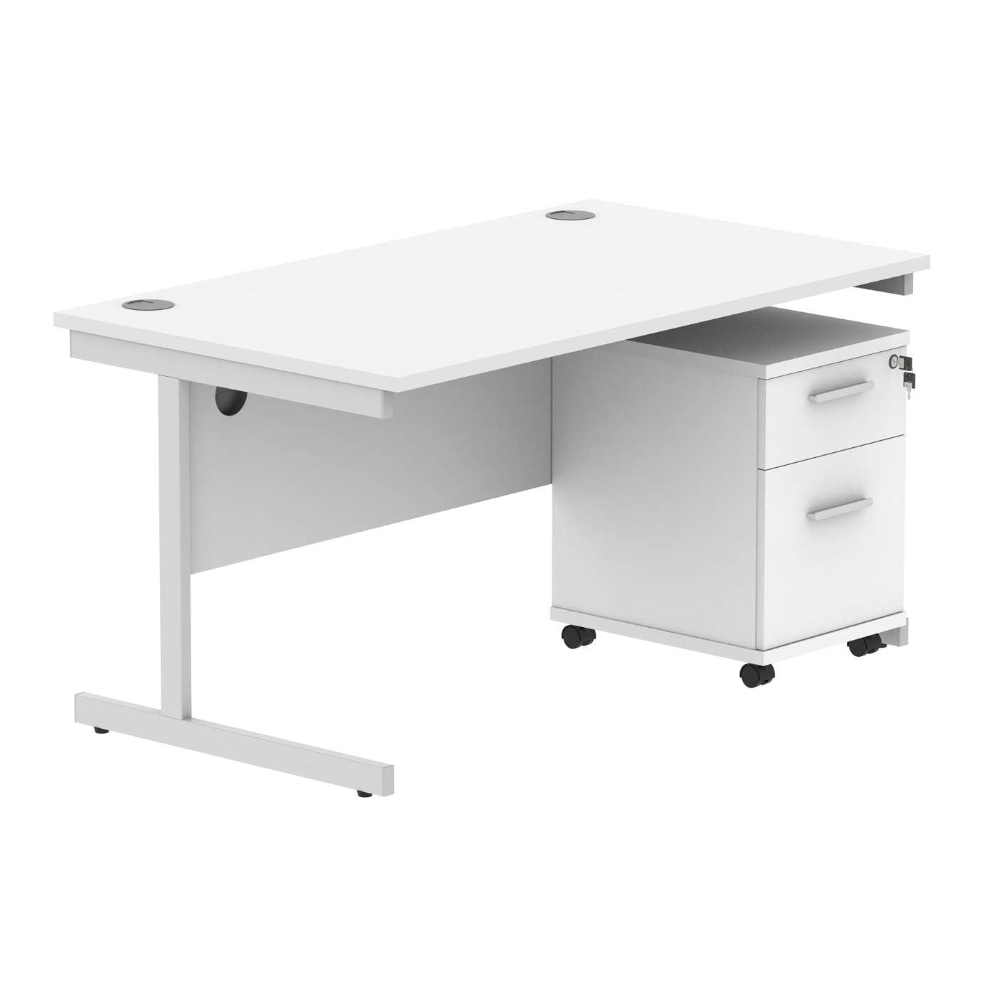 Single Upright Rectangular Desk + 2 Drawer Mobile Under Desk Pedestal (FSC)