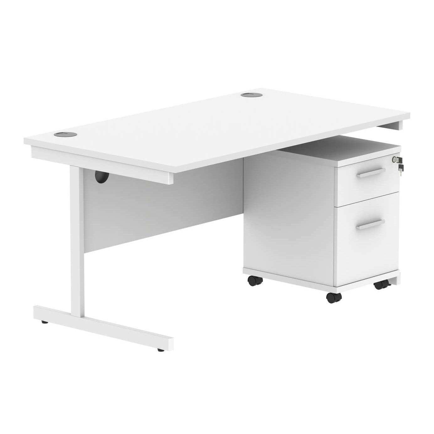 Single Upright Rectangular Desk + 2 Drawer Mobile Under Desk Pedestal (FSC)