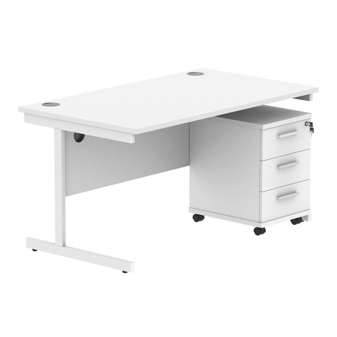 Single Upright Rectangular Desk + 3 Drawer Mobile Under Desk Pedestal (FSC)