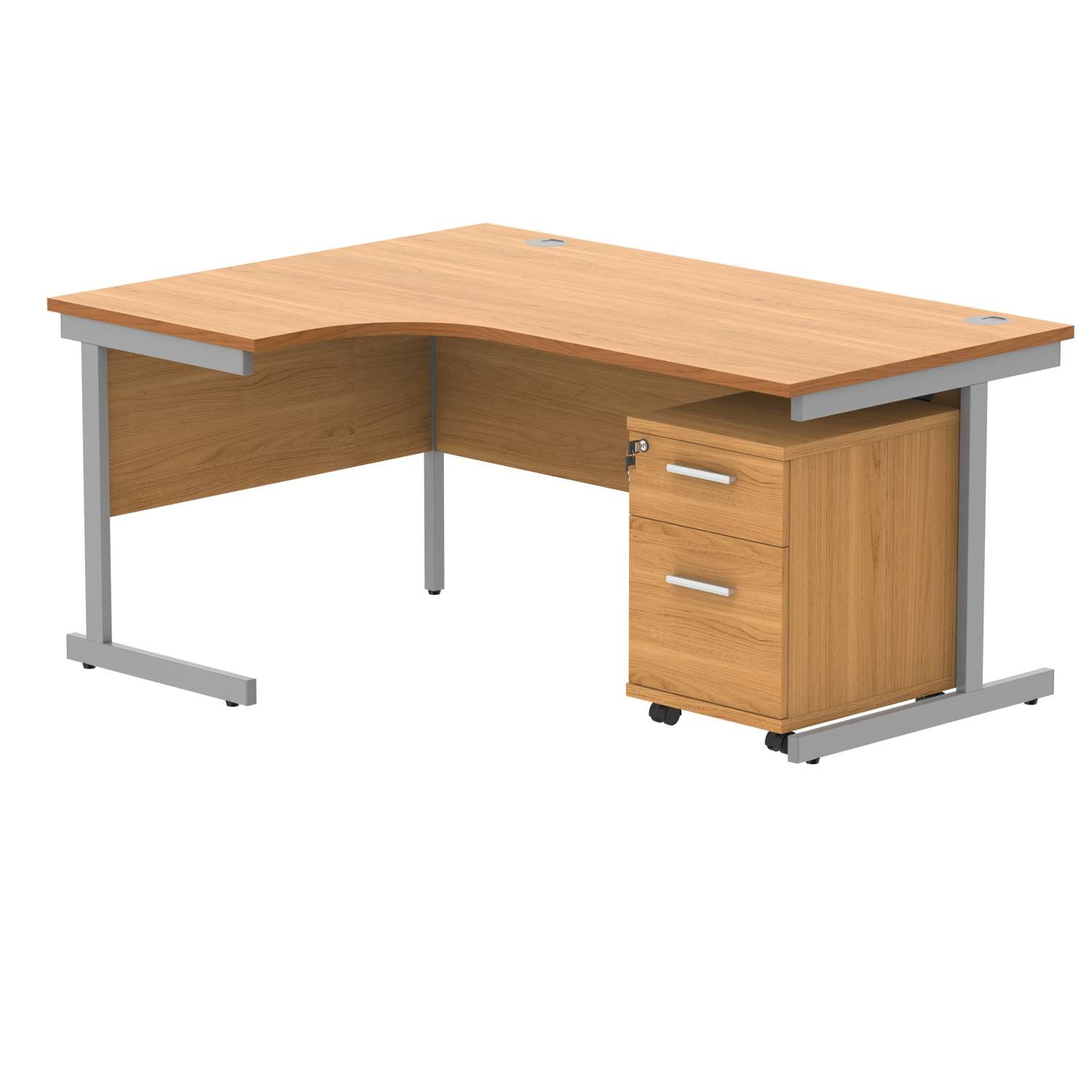 Single Upright Left Hand Radial Desk + 2 Drawer Mobile Under Desk Pedestal (FSC)