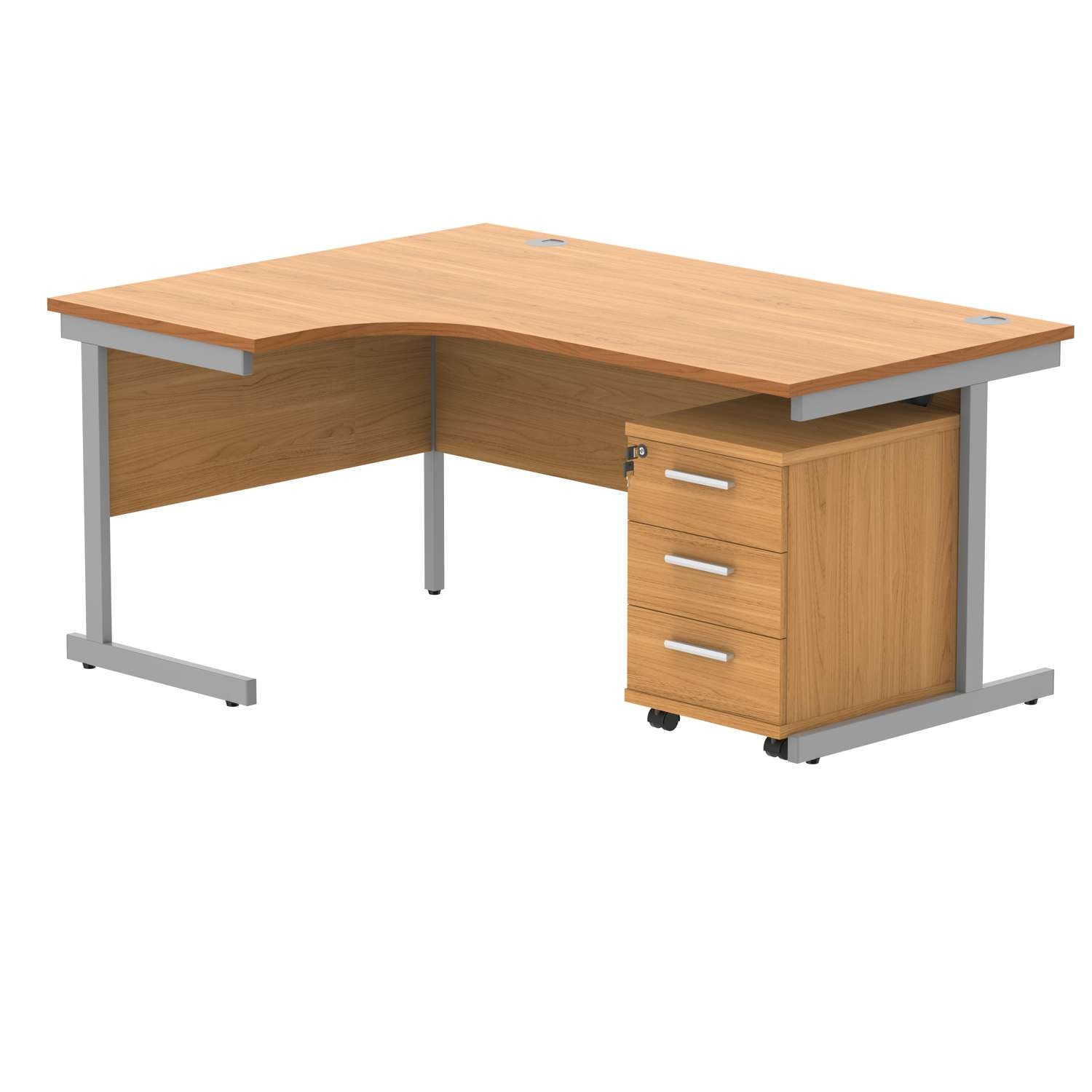 Single Upright Left Hand Radial Desk + 3 Drawer Mobile Under Desk Pedestal (FSC)