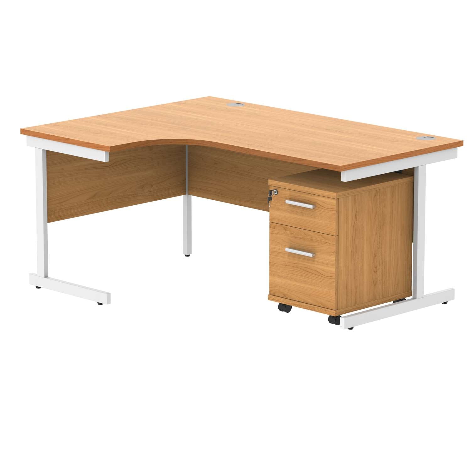 Single Upright Left Hand Radial Desk + 2 Drawer Mobile Under Desk Pedestal (FSC)