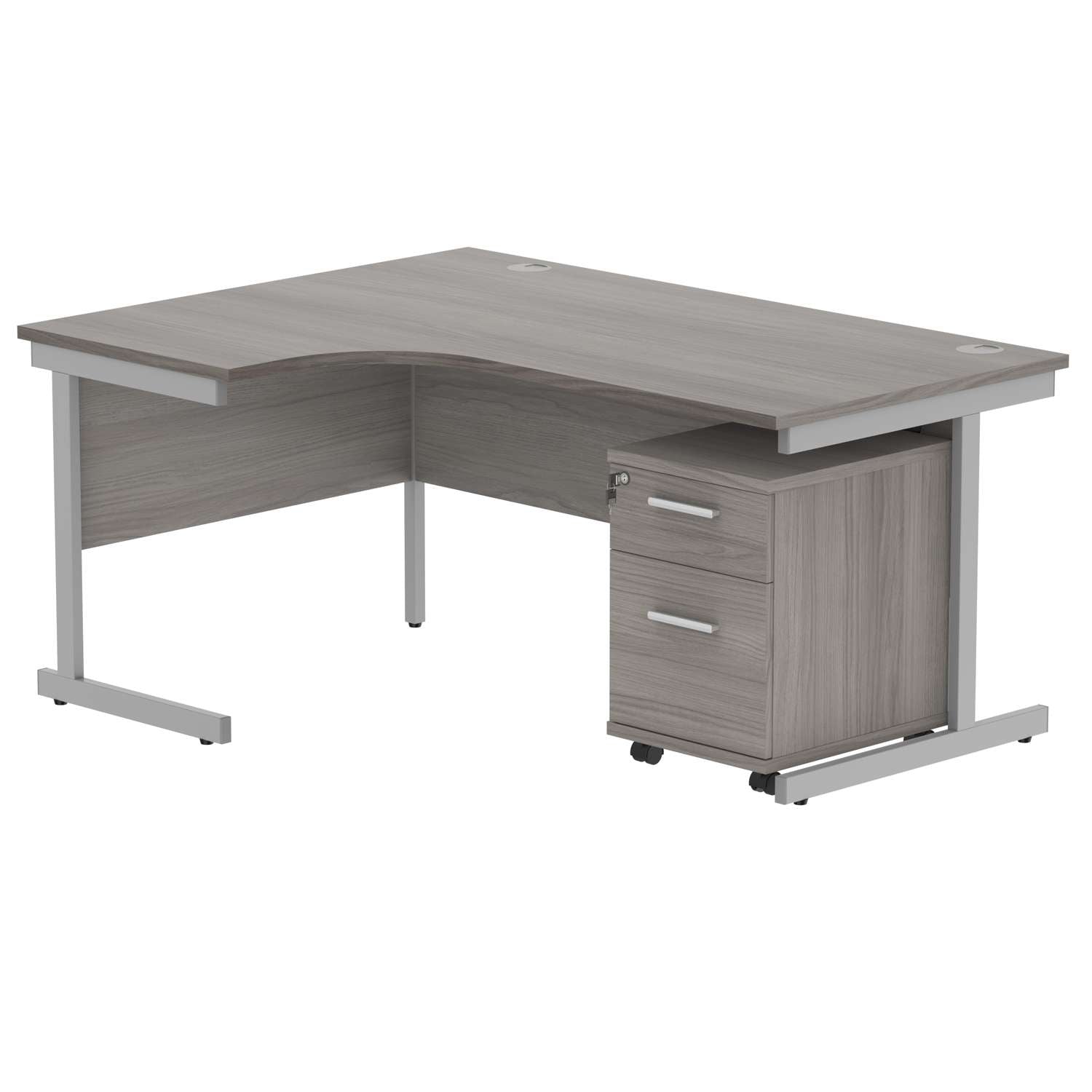 Single Upright Left Hand Radial Desk + 2 Drawer Mobile Under Desk Pedestal (FSC)