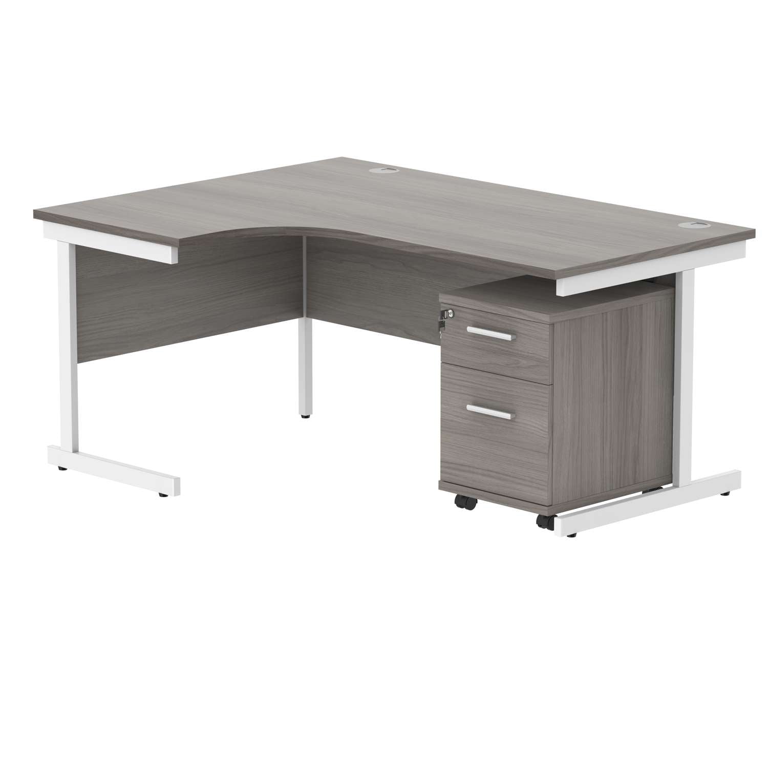 Single Upright Left Hand Radial Desk + 2 Drawer Mobile Under Desk Pedestal (FSC)