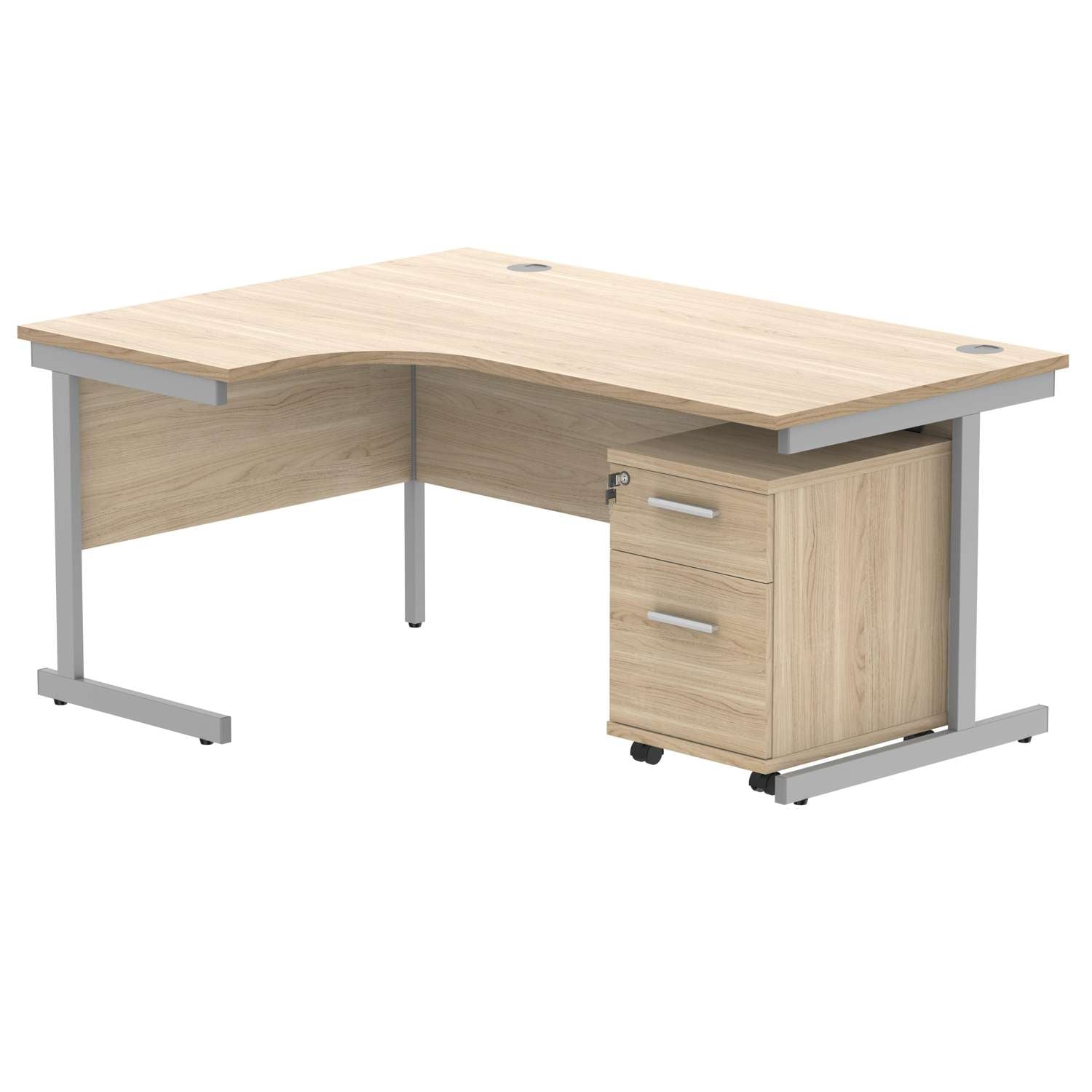 Single Upright Left Hand Radial Desk + 2 Drawer Mobile Under Desk Pedestal (FSC)