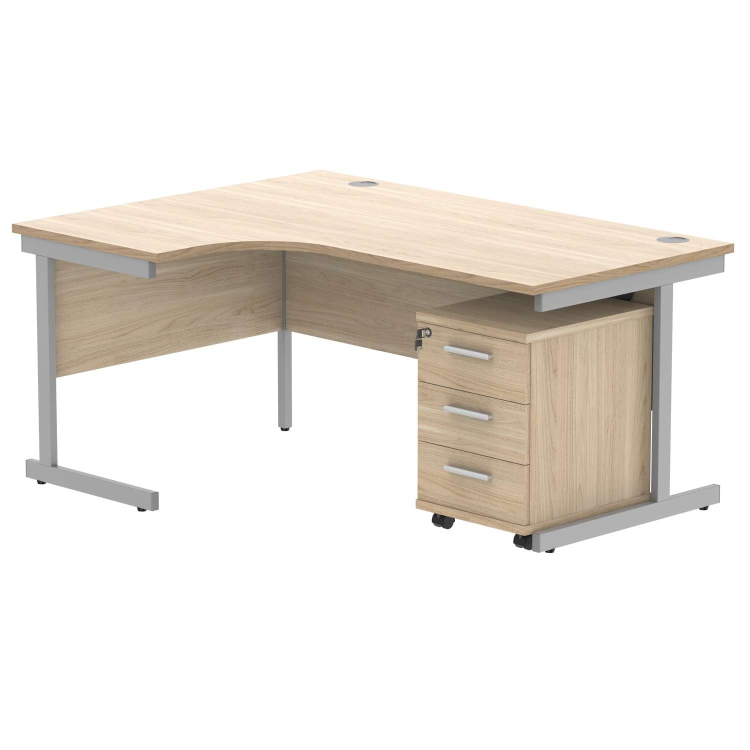 Single Upright Left Hand Radial Desk + 3 Drawer Mobile Under Desk Pedestal (FSC)