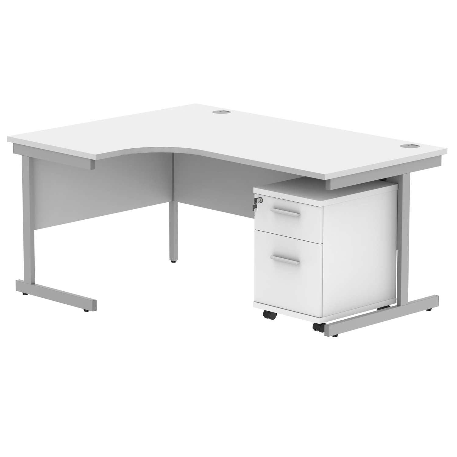 Single Upright Left Hand Radial Desk + 2 Drawer Mobile Under Desk Pedestal (FSC)