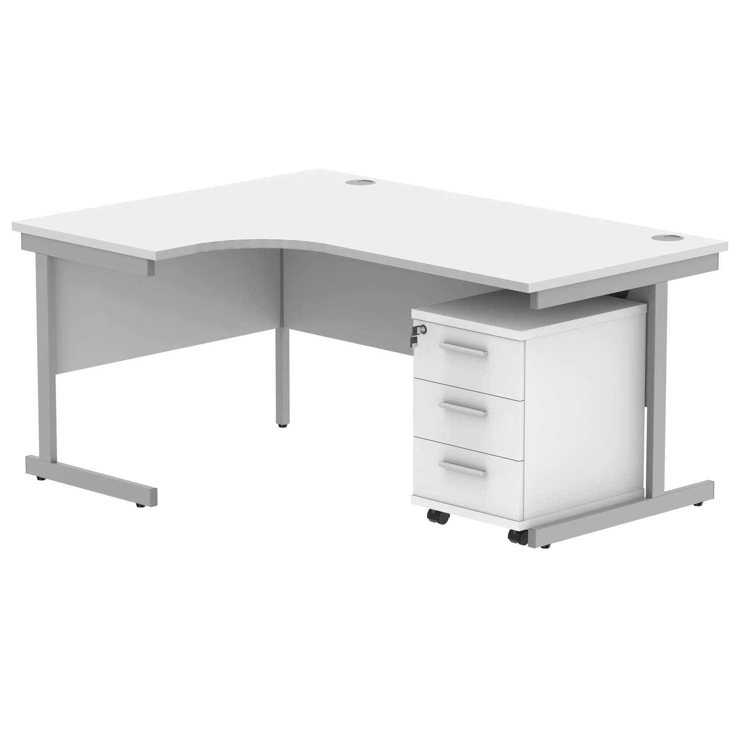 Single Upright Left Hand Radial Desk + 3 Drawer Mobile Under Desk Pedestal (FSC)