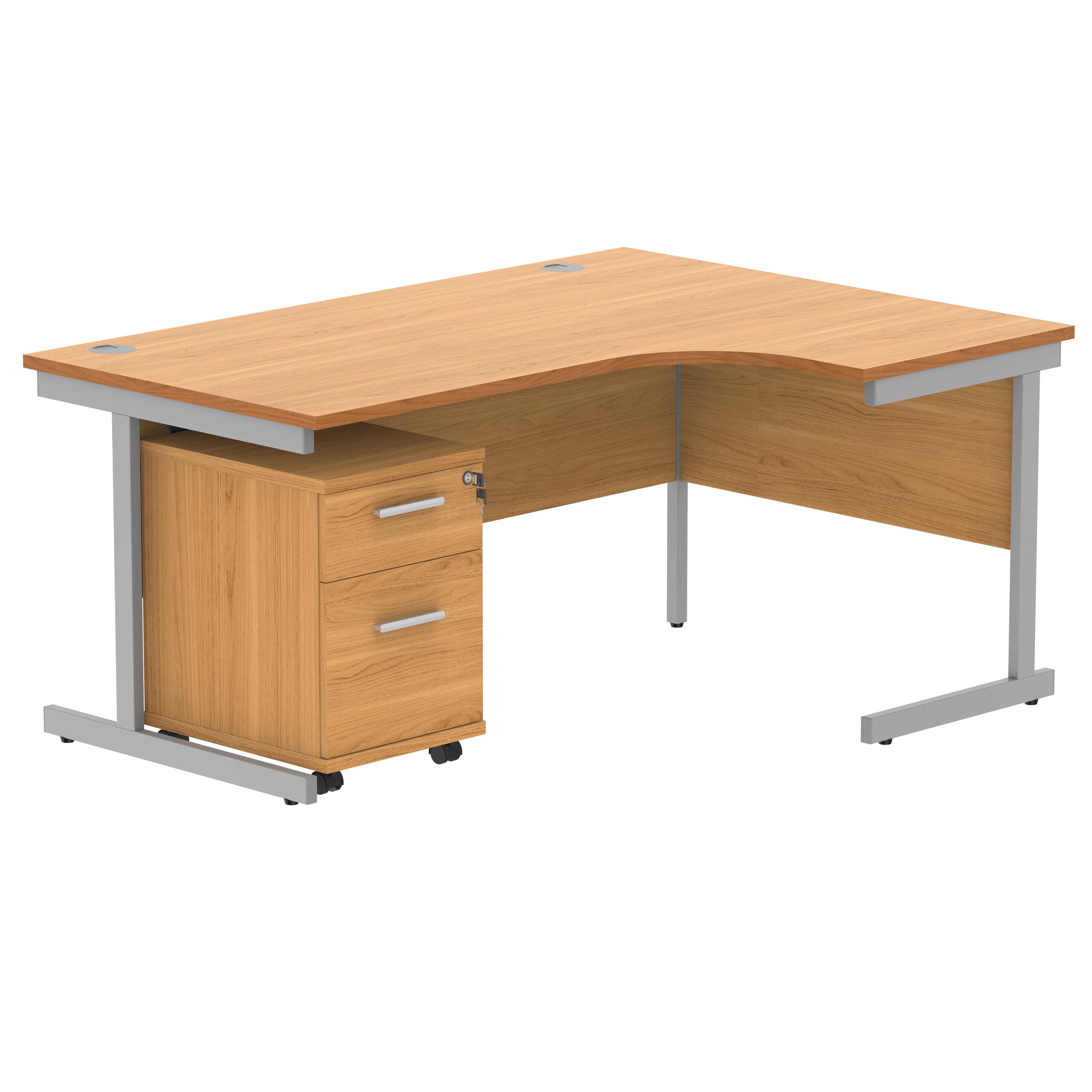 Single Upright Right Hand Radial Desk + 2 Drawer Mobile Under Desk Pedestal (FSC)