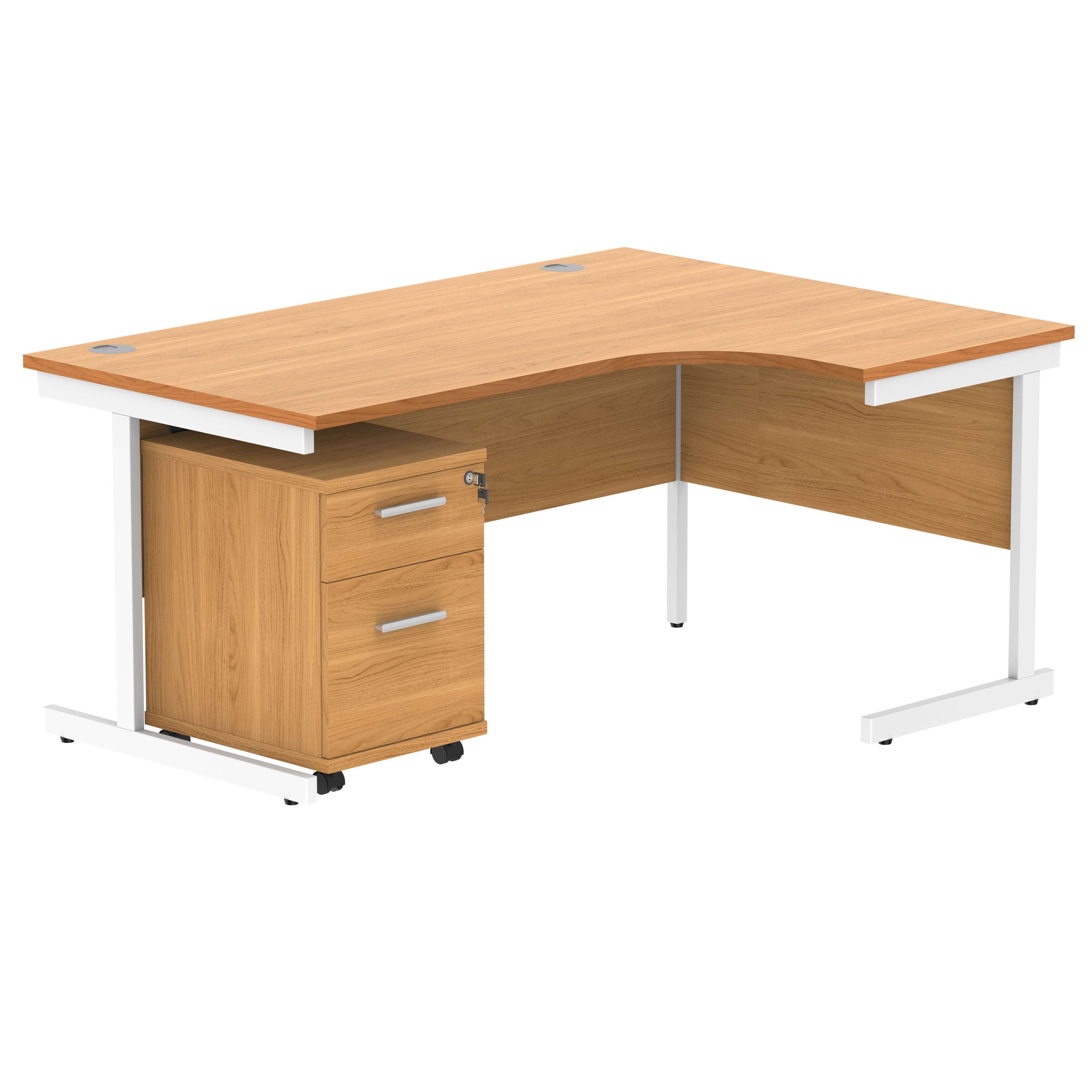 Single Upright Right Hand Radial Desk + 2 Drawer Mobile Under Desk Pedestal (FSC)