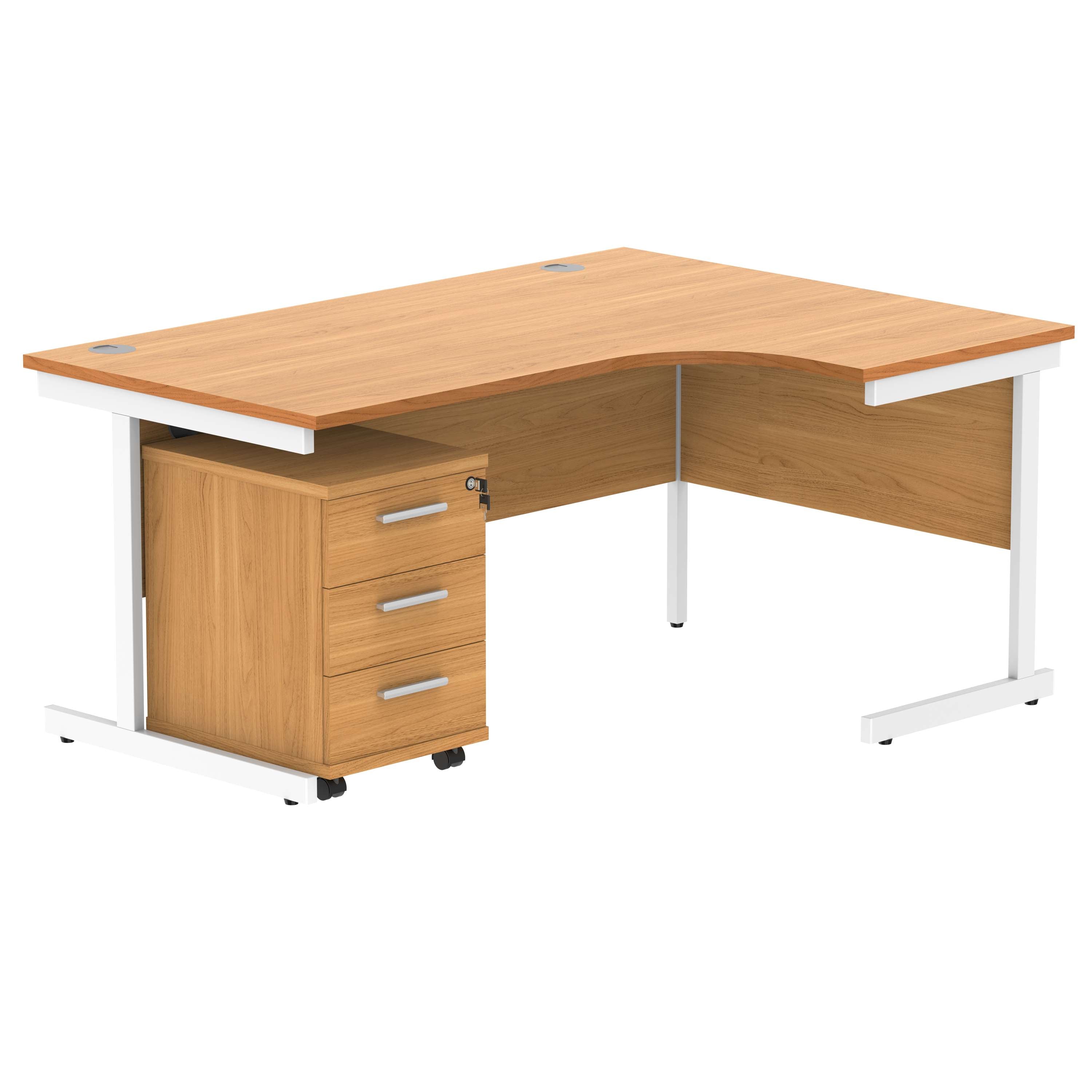 Single Upright Right Hand Radial Desk + 3 Drawer Mobile Under Desk Pedestal (FSC)