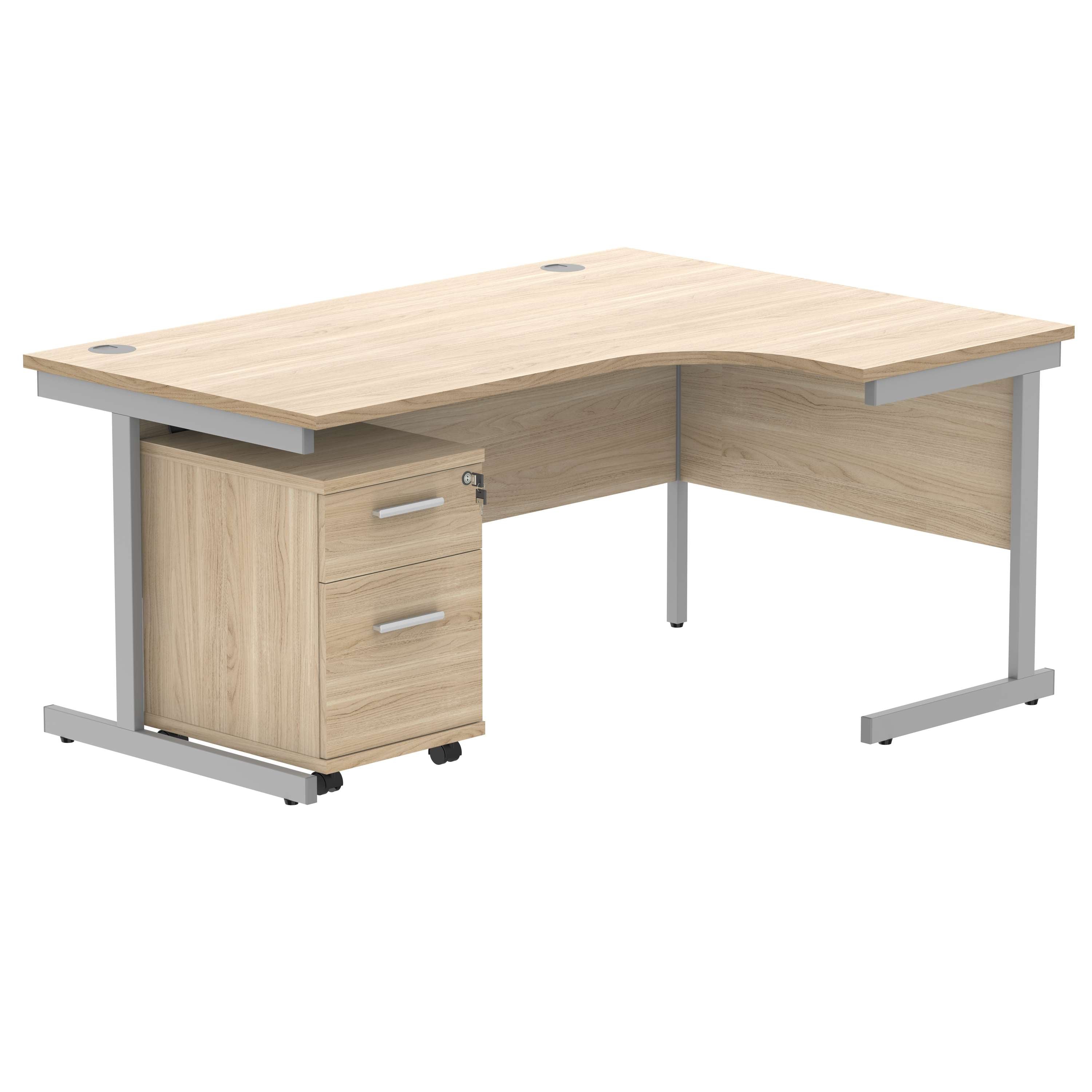 Single Upright Right Hand Radial Desk + 2 Drawer Mobile Under Desk Pedestal (FSC)