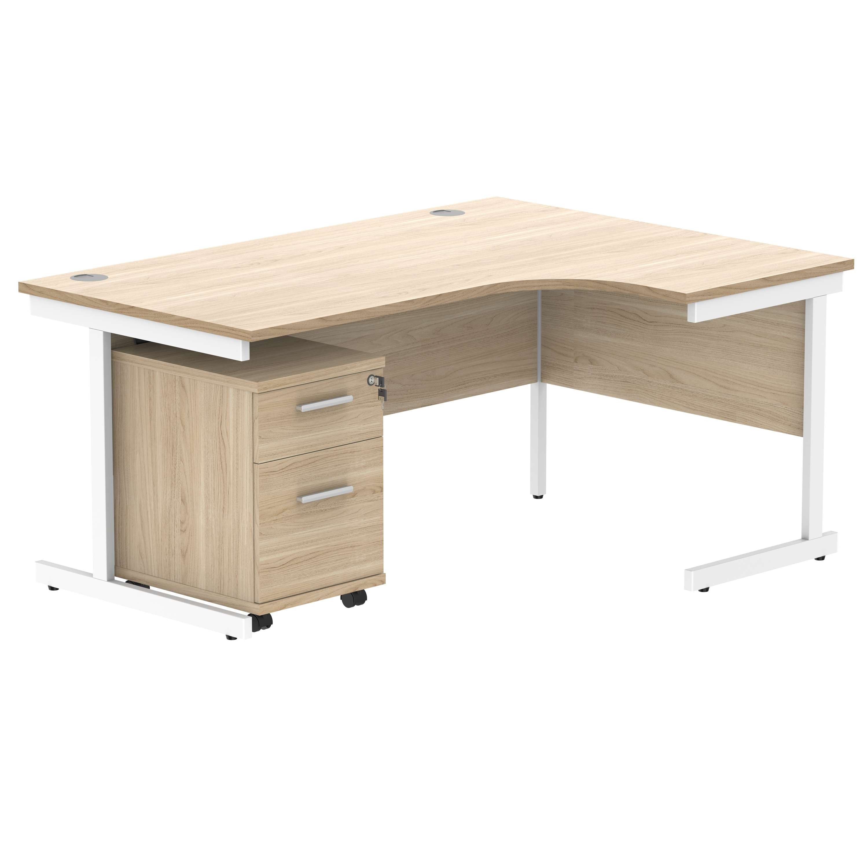 Single Upright Right Hand Radial Desk + 2 Drawer Mobile Under Desk Pedestal (FSC)