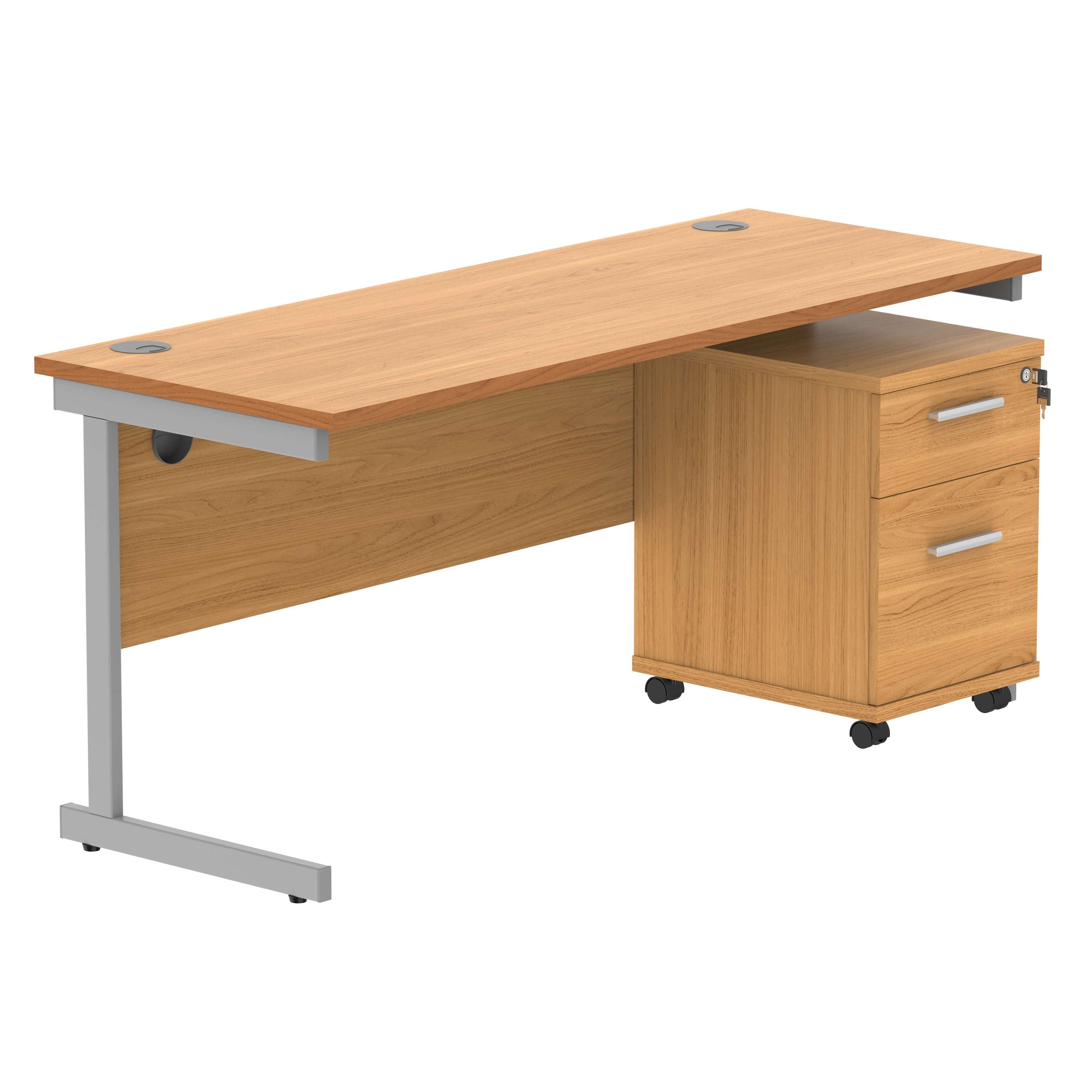 Single Upright Rectangular Desk + 2 Drawer Mobile Under Desk Pedestal (FSC)