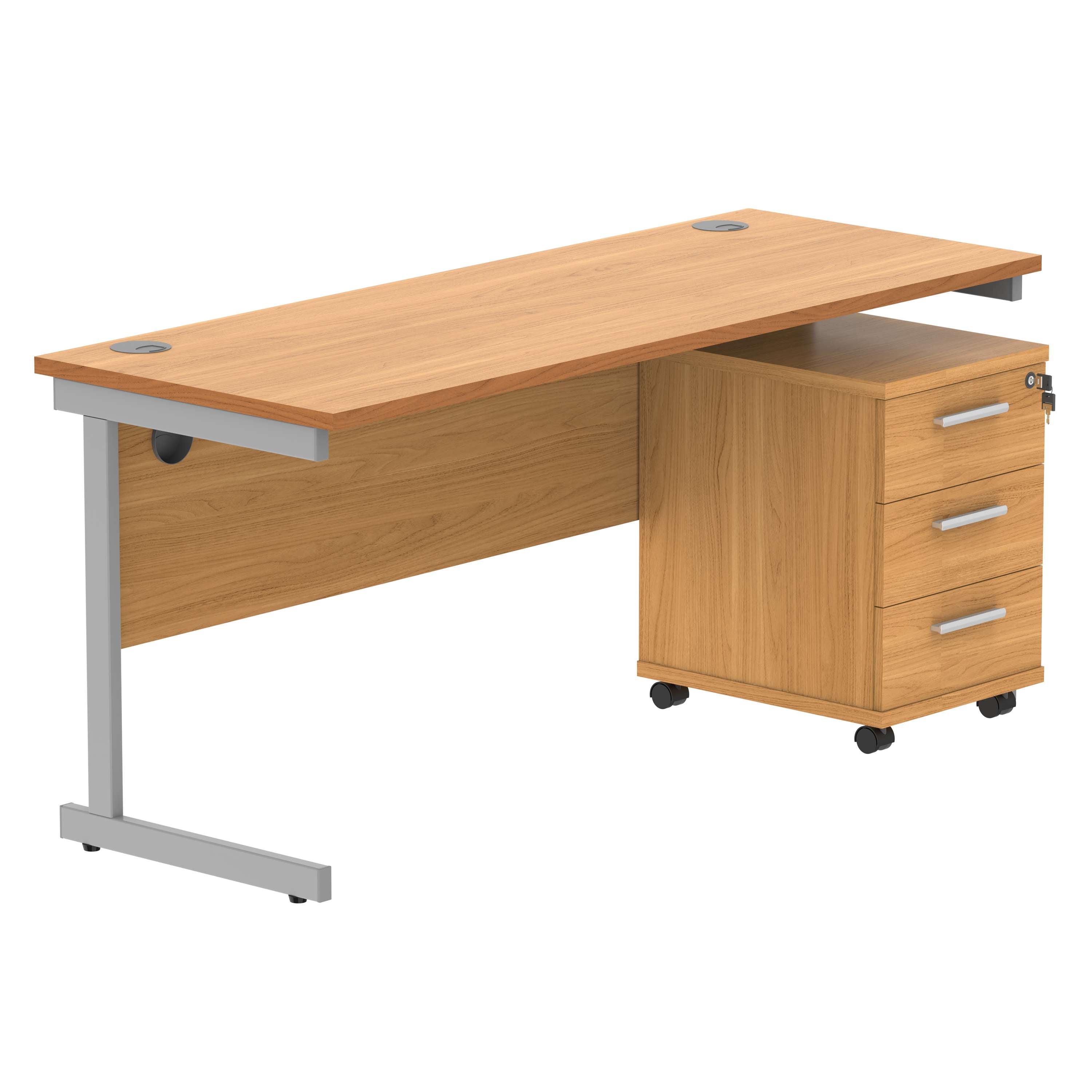 Single Upright Rectangular Desk + 3 Drawer Mobile Under Desk Pedestal (FSC)