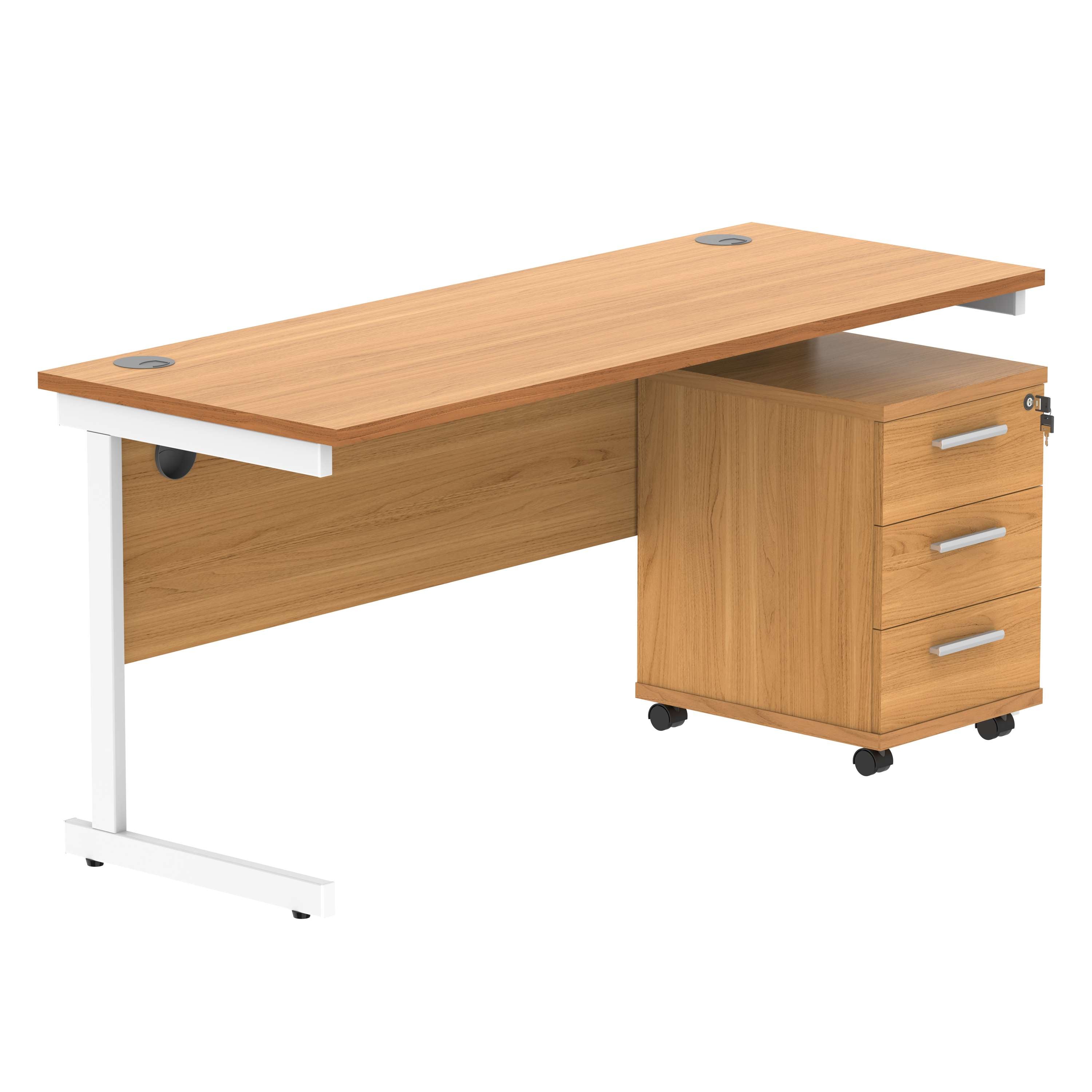 Single Upright Rectangular Desk + 3 Drawer Mobile Under Desk Pedestal (FSC)