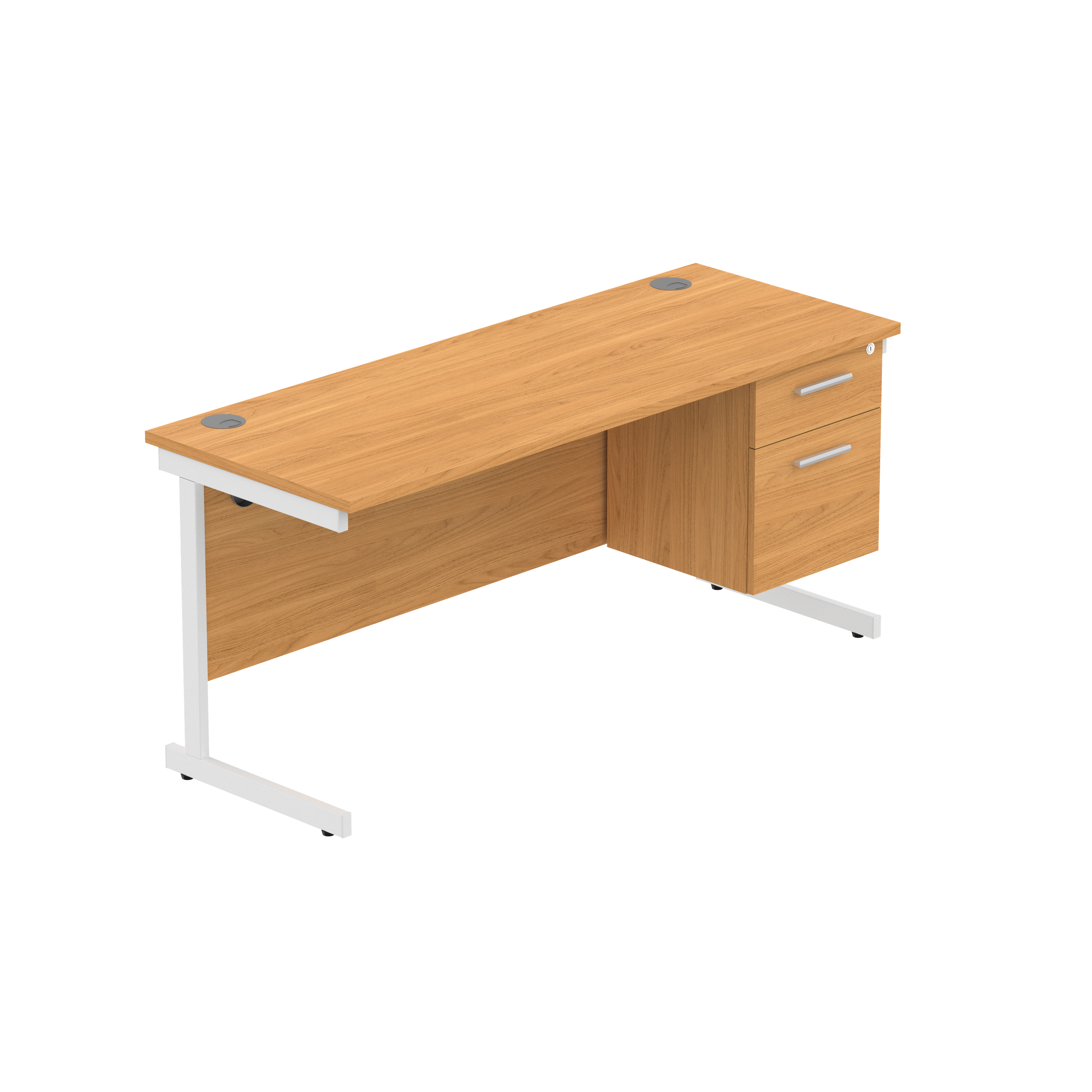 Office Rectangular Desk with Steel Single Upright Cantilever Legs + 2 Drawer Fixed Pedestal (FSC)