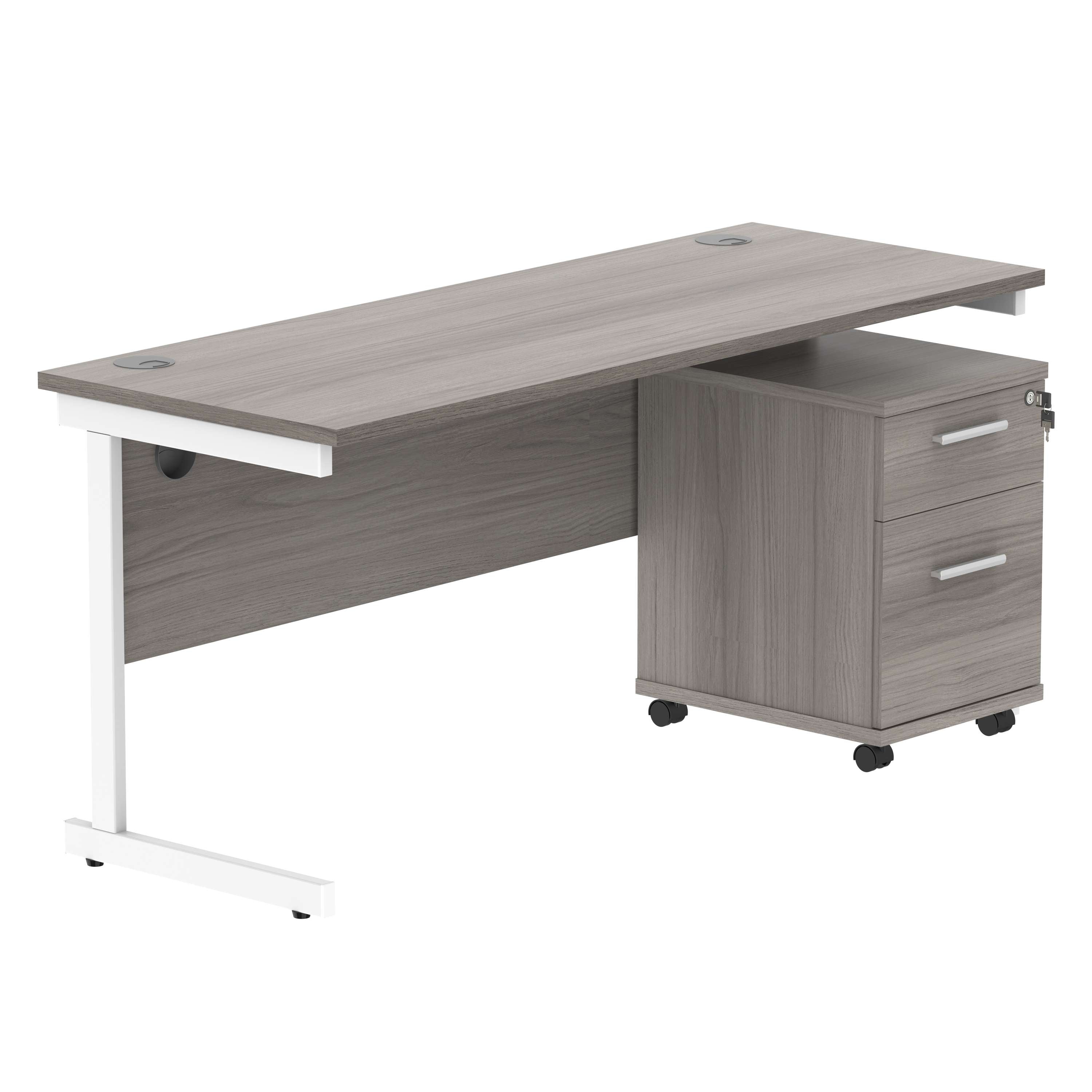 Single Upright Rectangular Desk + 2 Drawer Mobile Under Desk Pedestal (FSC)