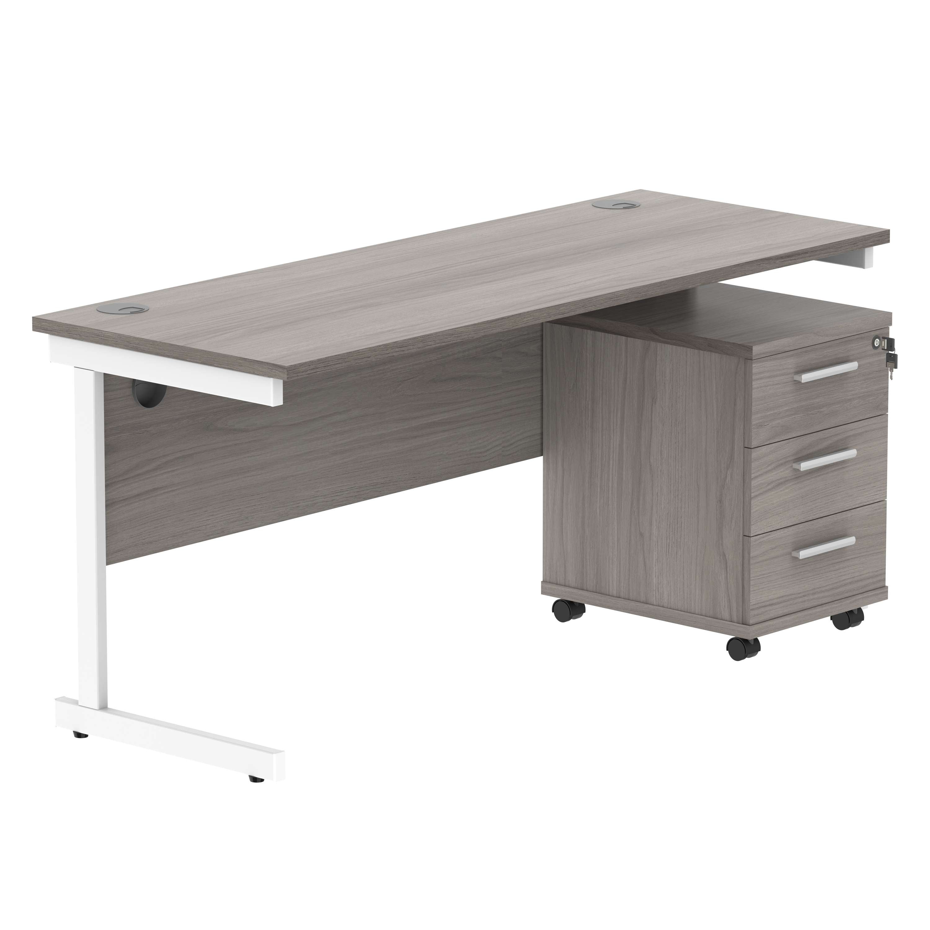 Single Upright Rectangular Desk + 3 Drawer Mobile Under Desk Pedestal (FSC)