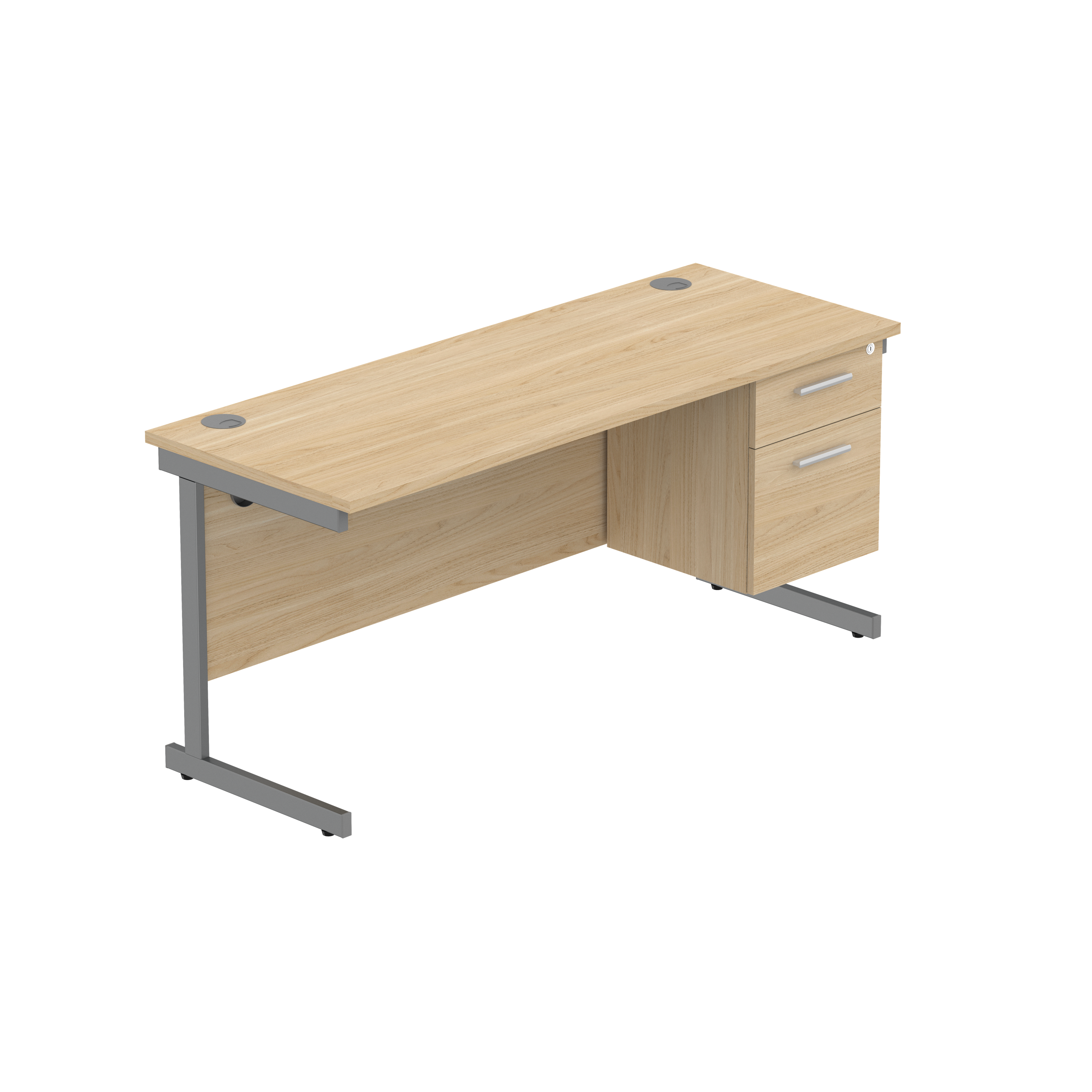 Office Rectangular Desk with Steel Single Upright Cantilever Legs + 2 Drawer Fixed Pedestal (FSC)