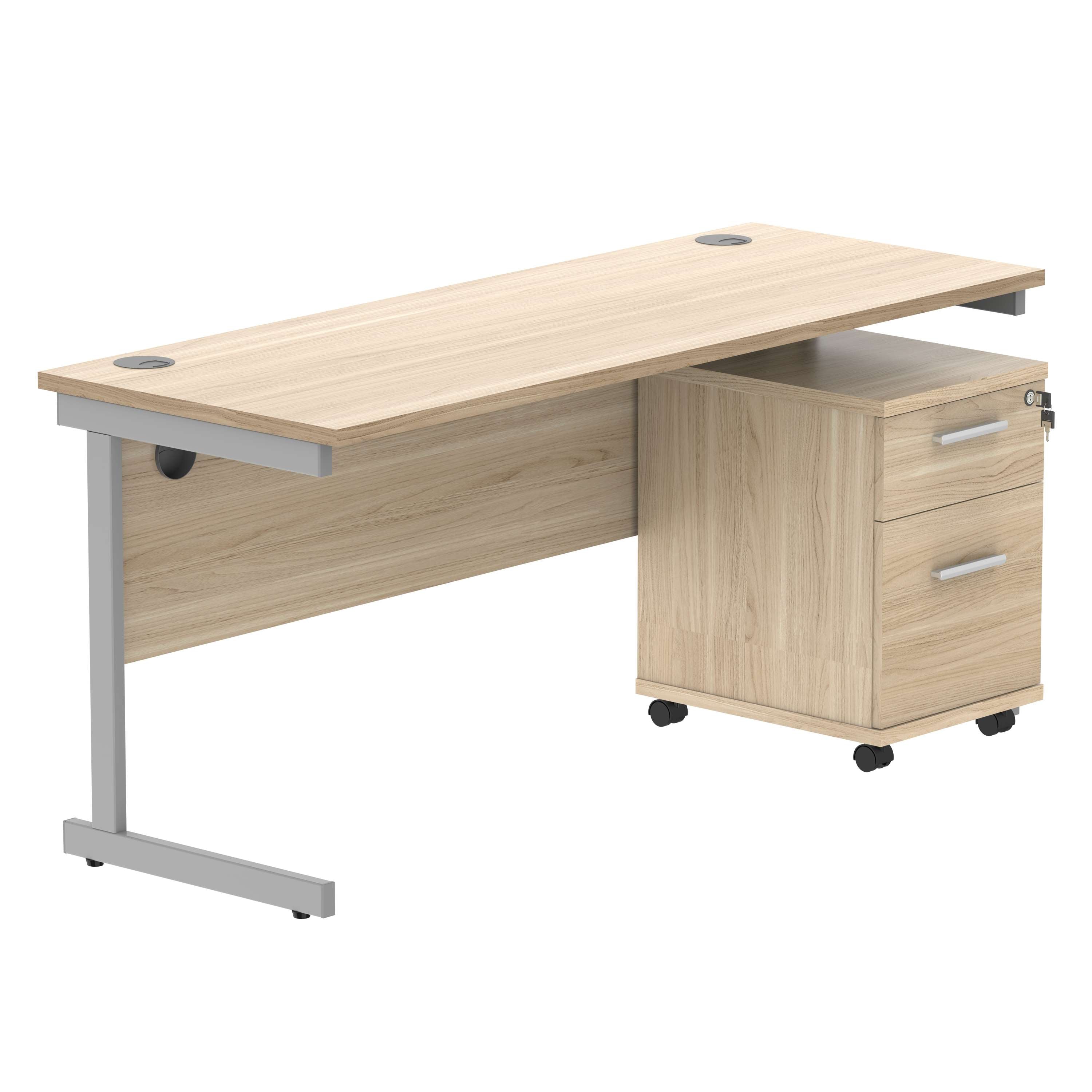 Single Upright Rectangular Desk + 2 Drawer Mobile Under Desk Pedestal (FSC)