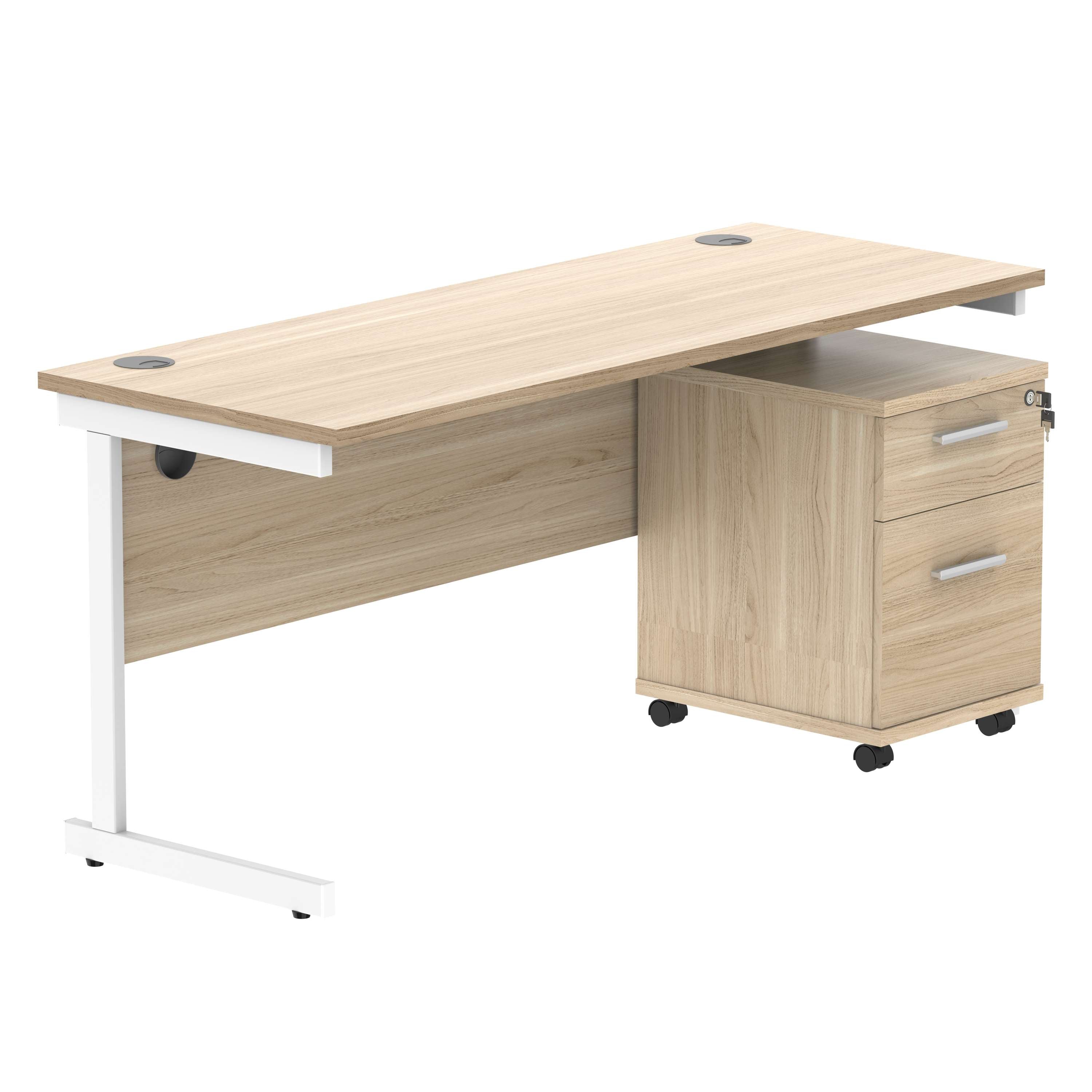 Single Upright Rectangular Desk + 2 Drawer Mobile Under Desk Pedestal (FSC)