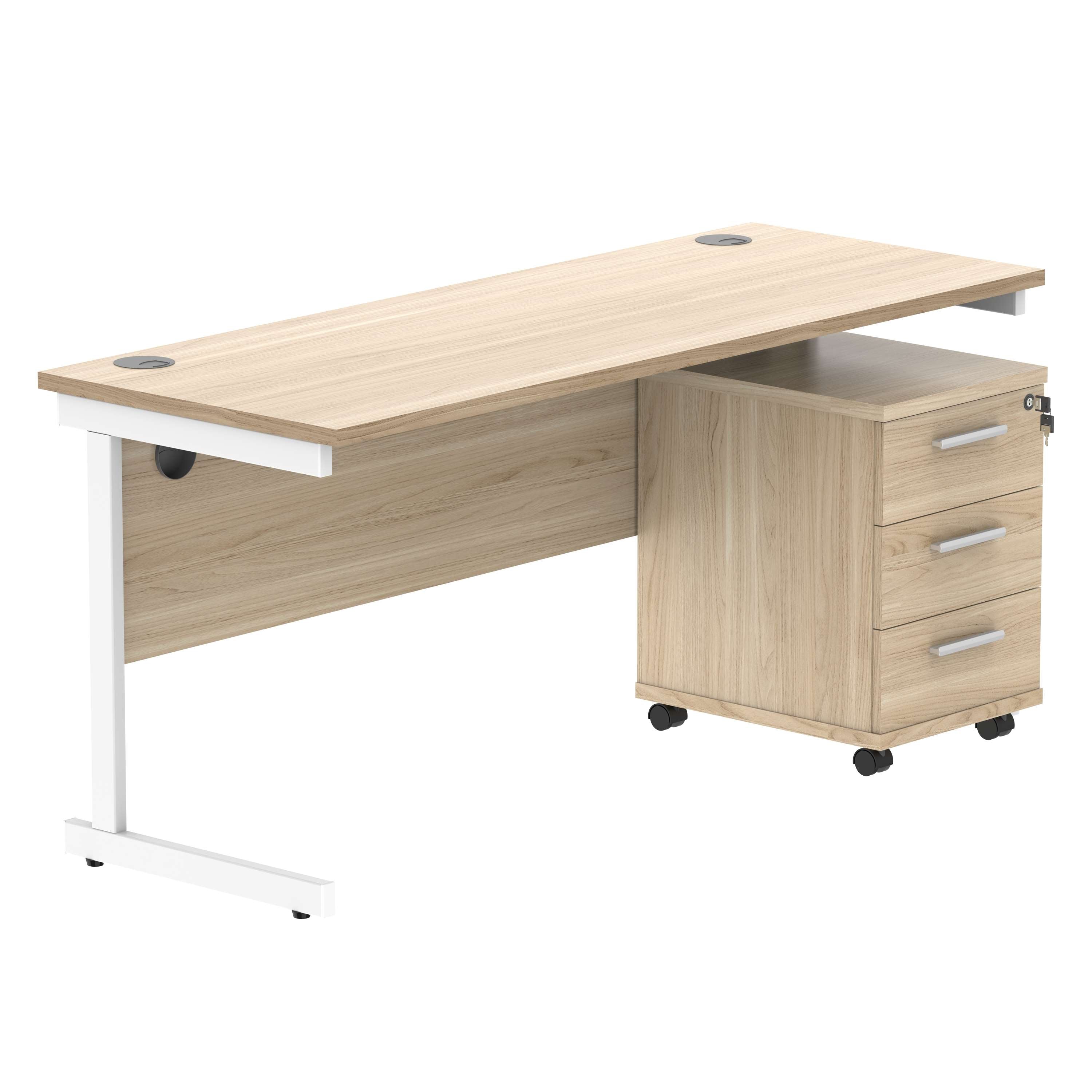 Single Upright Rectangular Desk + 3 Drawer Mobile Under Desk Pedestal (FSC)