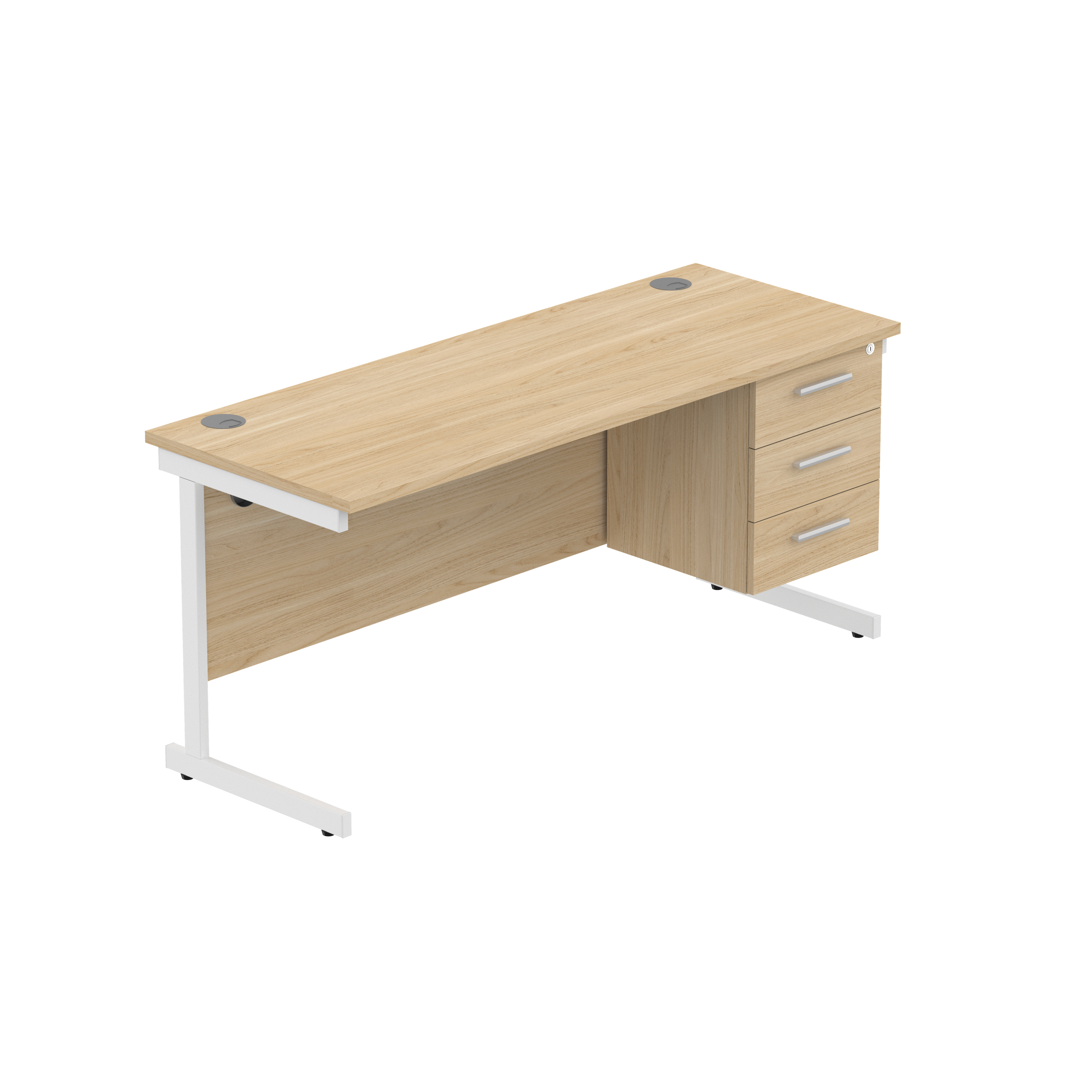 Office Rectangular Desk with Steel Single Upright Cantilever Legs + 3 Drawer Fixed Pedestal (FSC)