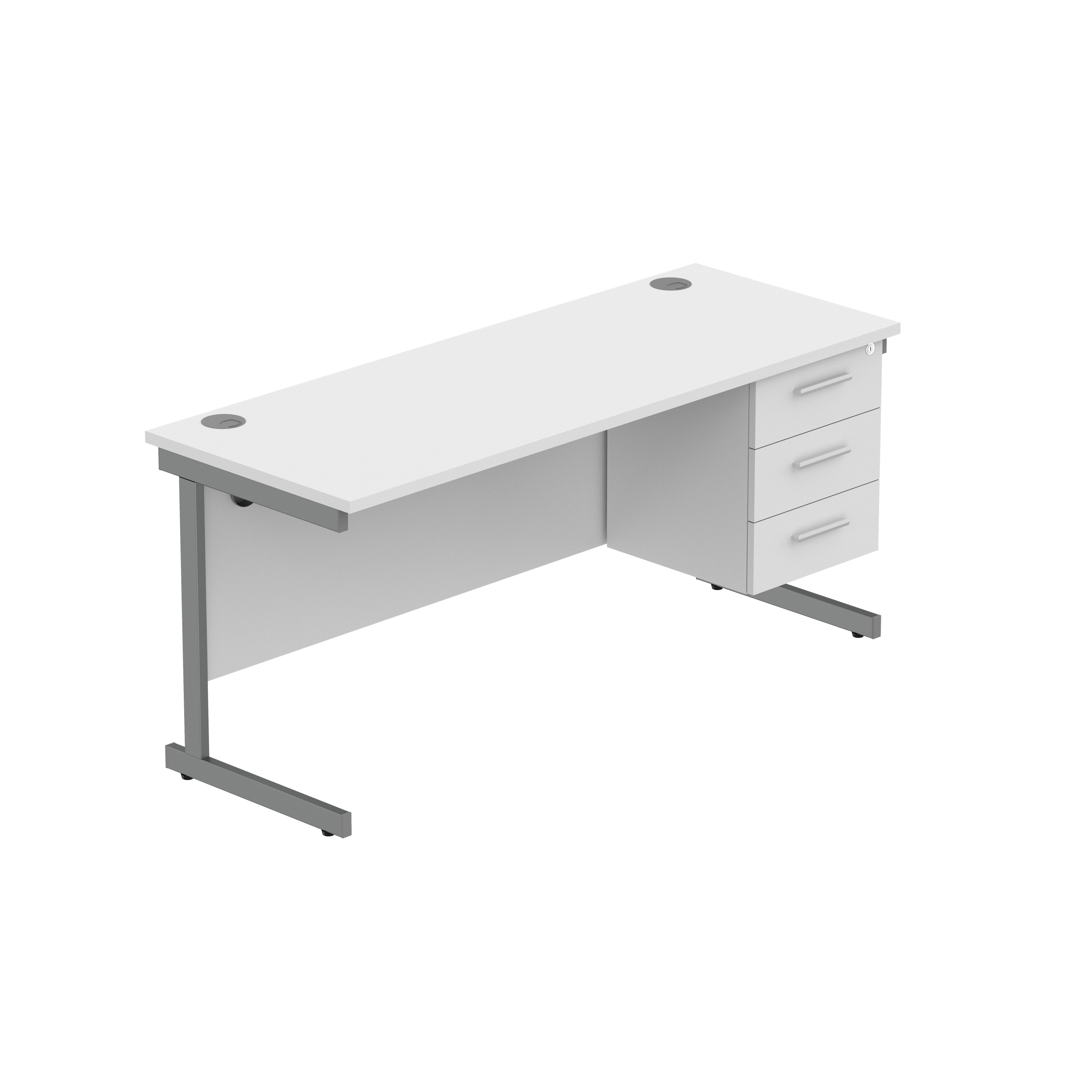 Office Rectangular Desk with Steel Single Upright Cantilever Legs + 3 Drawer Fixed Pedestal (FSC)