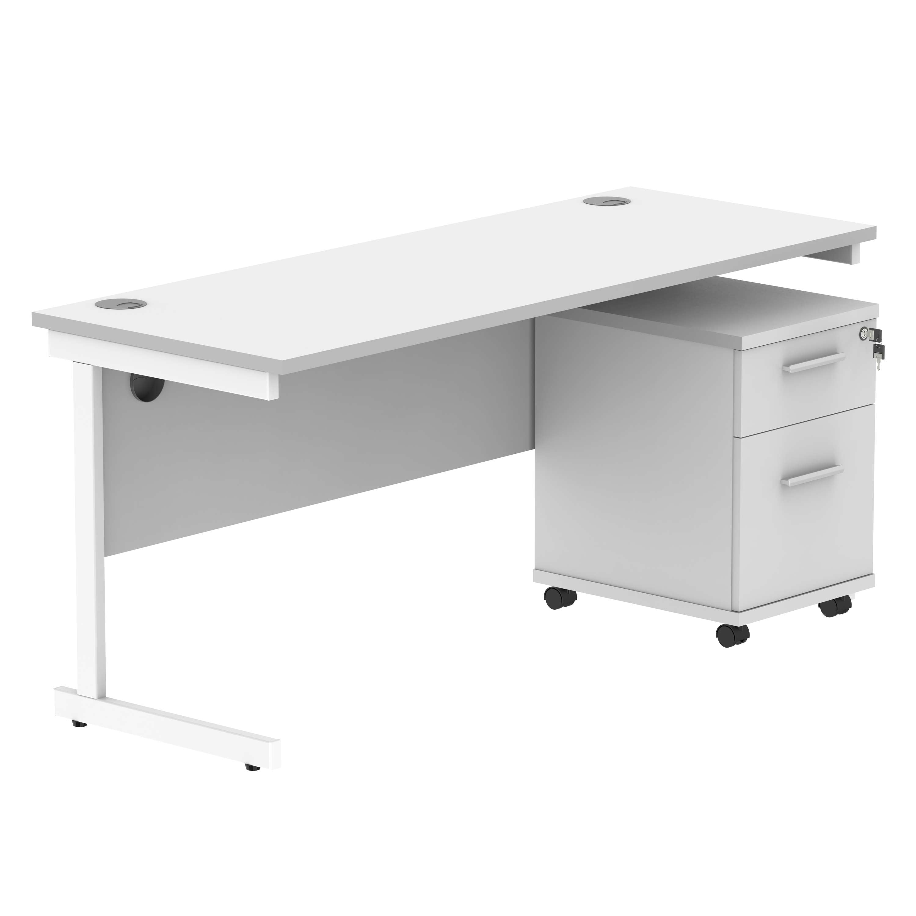 Single Upright Rectangular Desk + 2 Drawer Mobile Under Desk Pedestal (FSC)