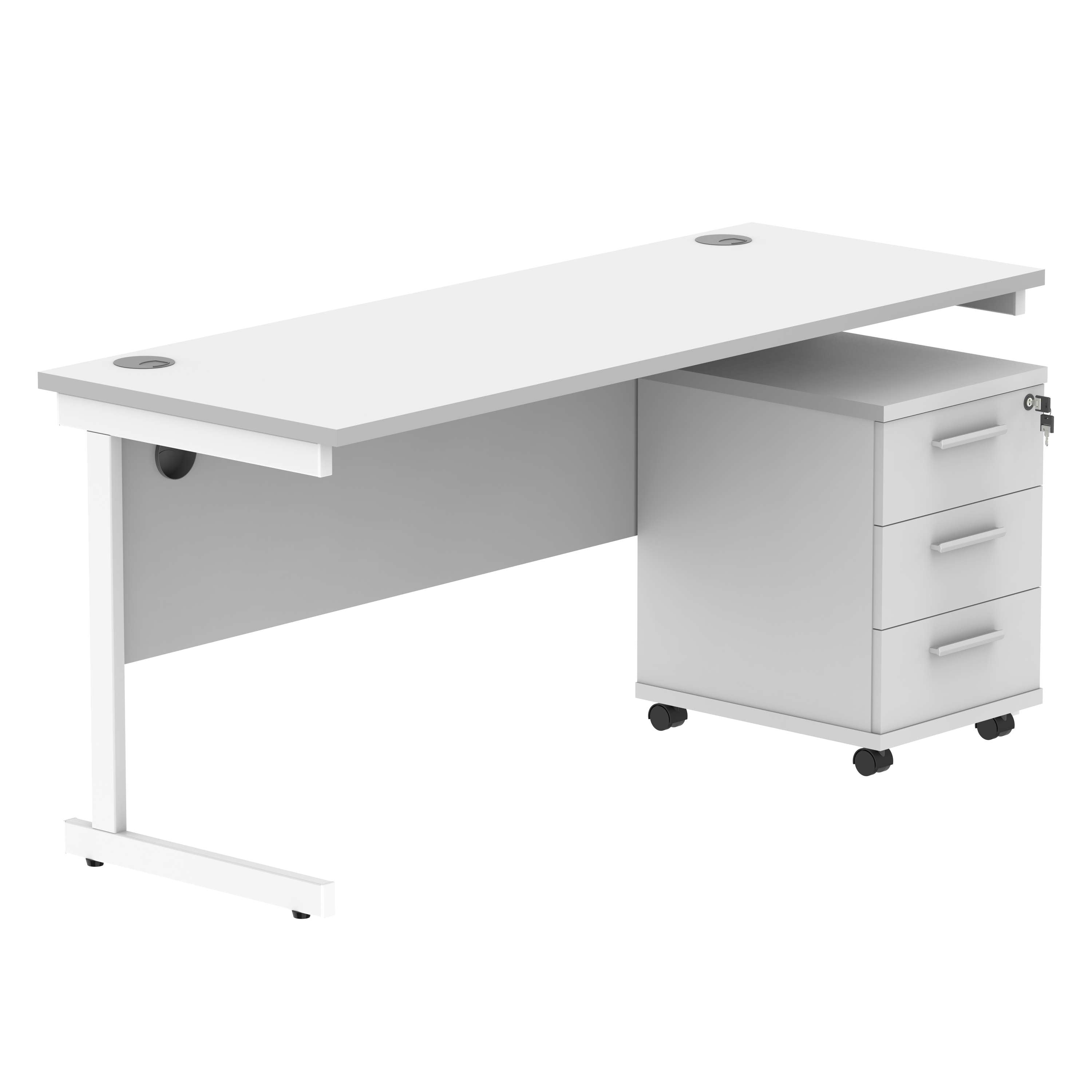 Single Upright Rectangular Desk + 3 Drawer Mobile Under Desk Pedestal (FSC)