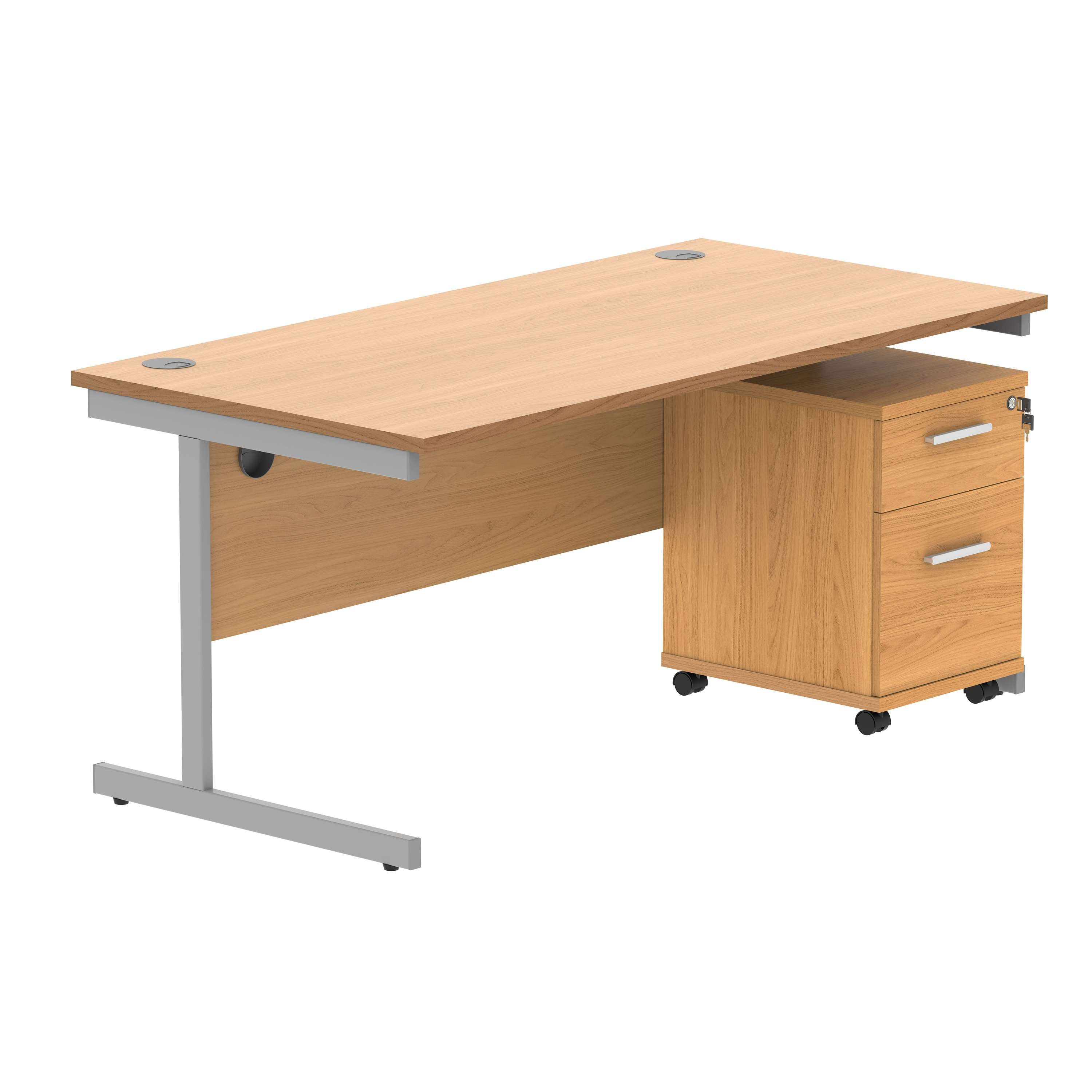 Single Upright Rectangular Desk + 2 Drawer Mobile Under Desk Pedestal (FSC)