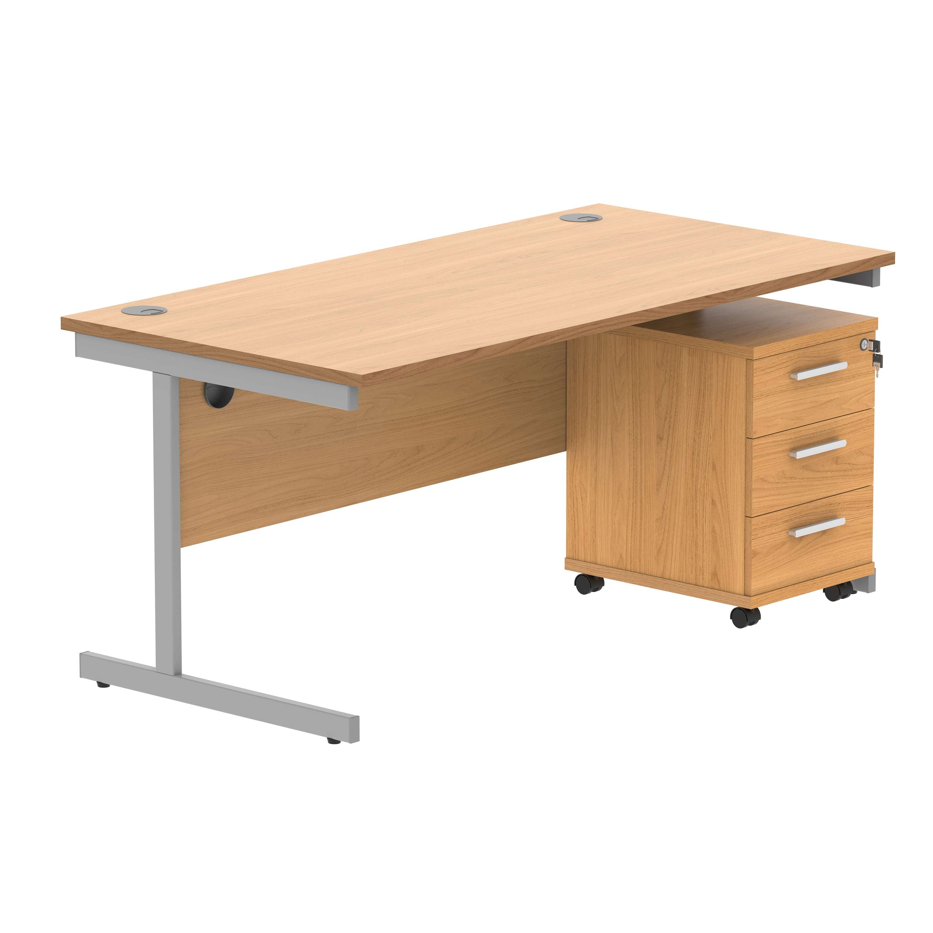 Single Upright Rectangular Desk + 3 Drawer Mobile Under Desk Pedestal (FSC)