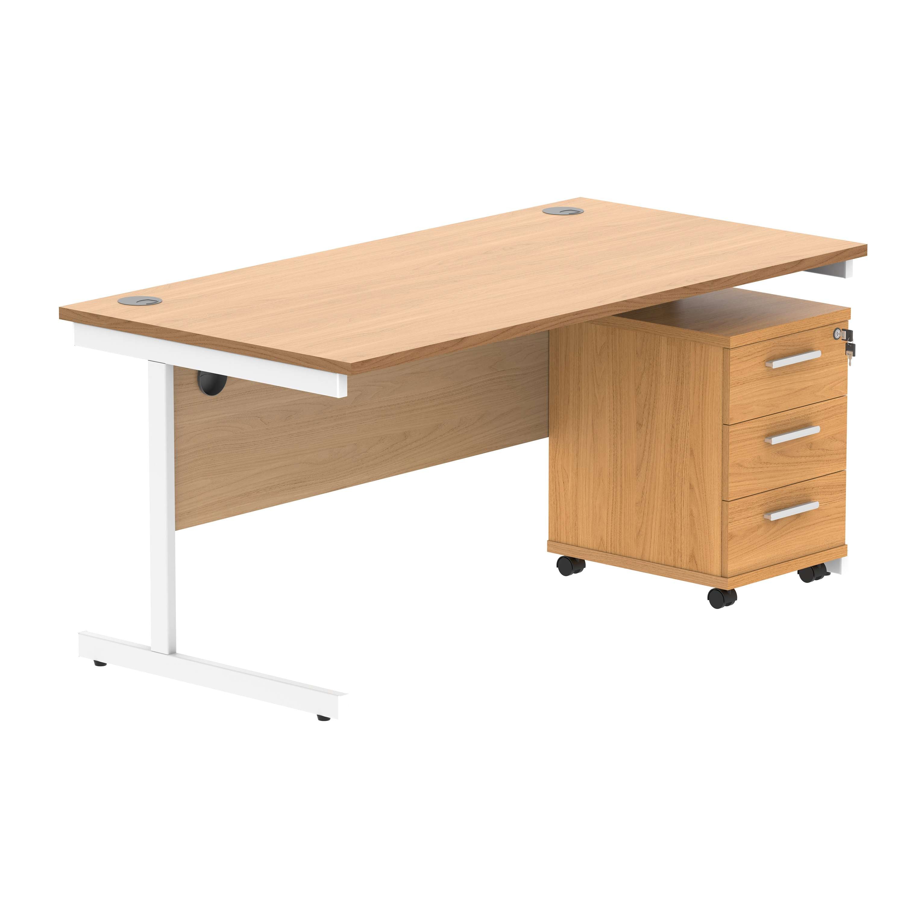 Single Upright Rectangular Desk + 3 Drawer Mobile Under Desk Pedestal (FSC)